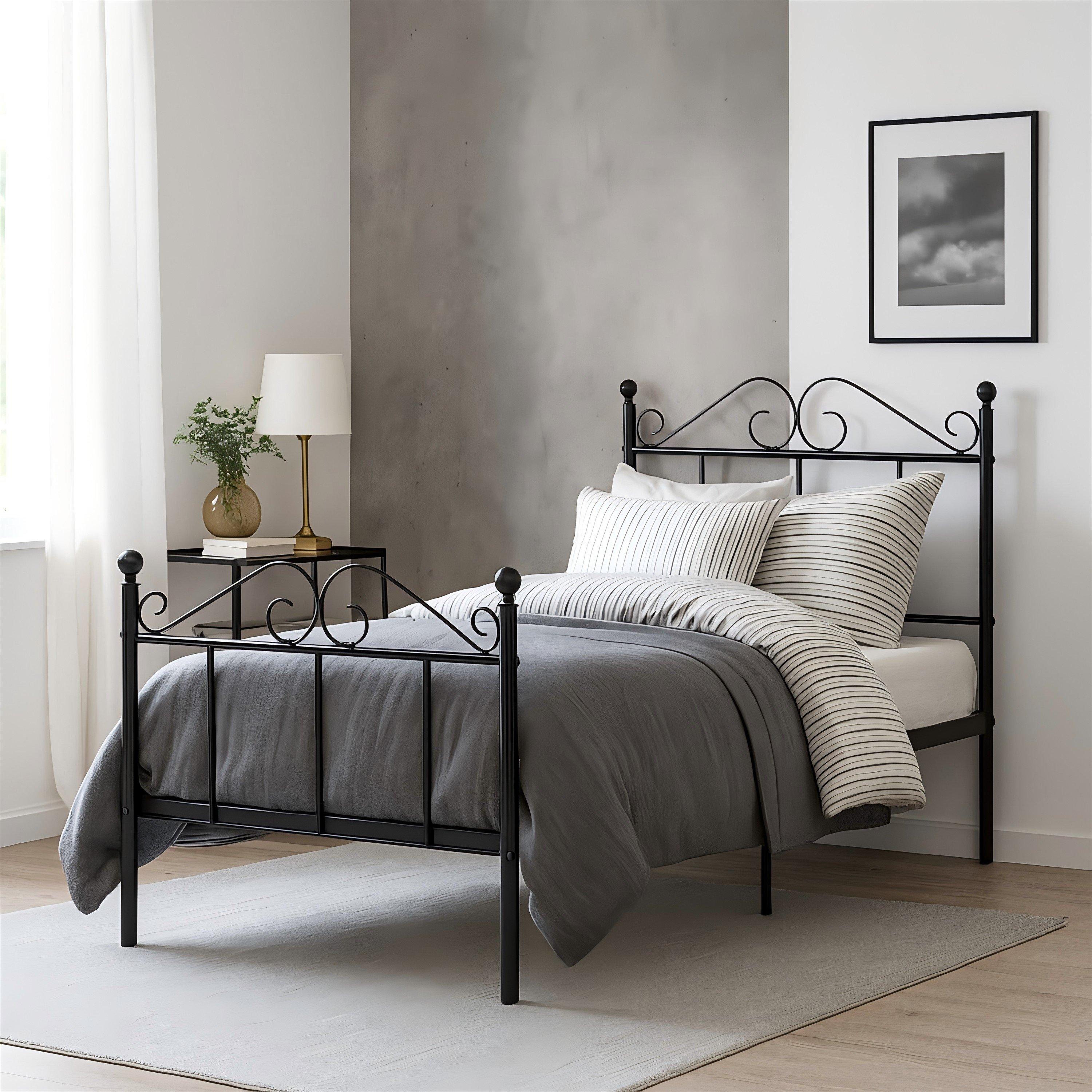 Black - Urban Meuble - Elegant Metal Bed Frame with Curved Headboard - 1