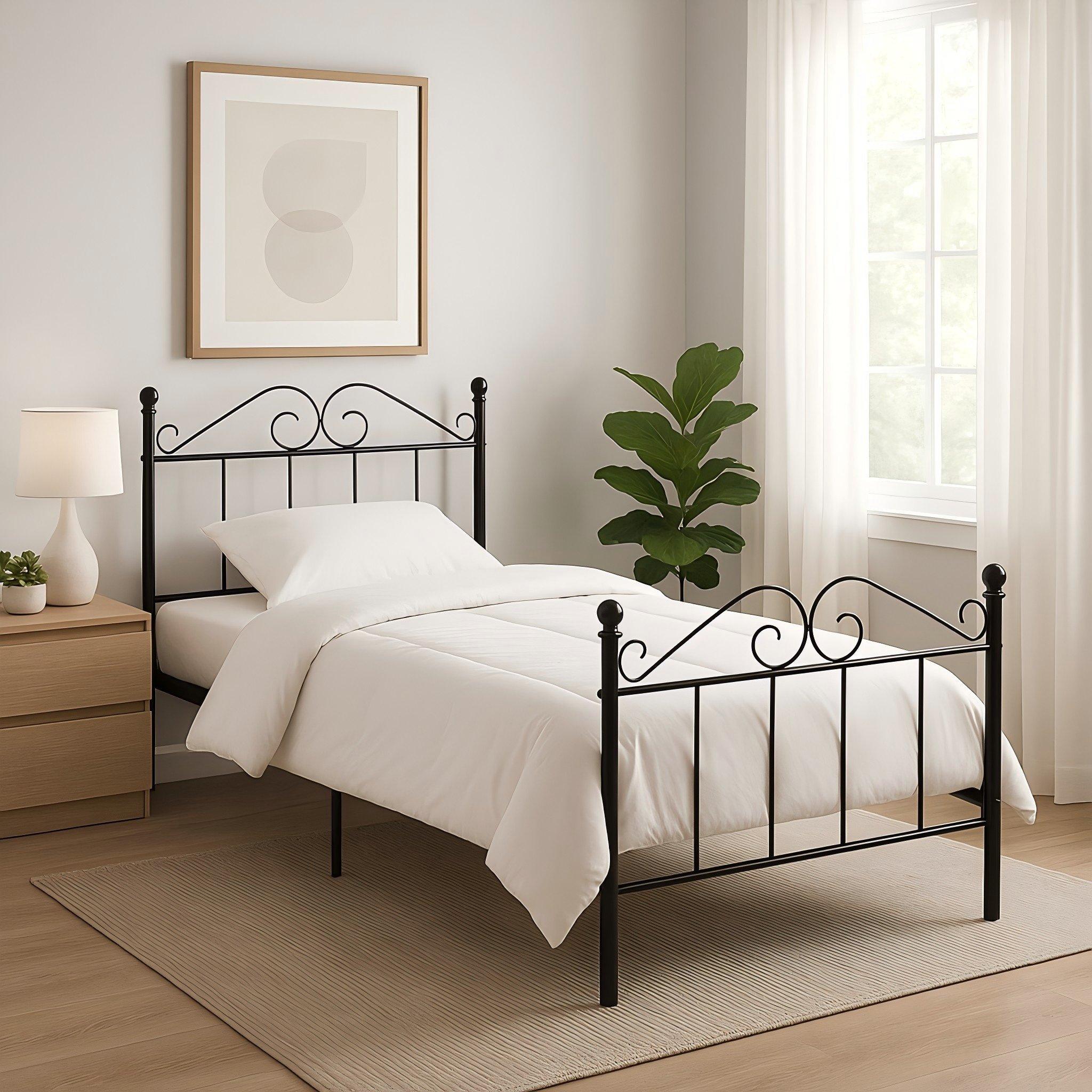 Black - Urban Meuble - Elegant Metal Bed Frame with Curved Headboard - 2