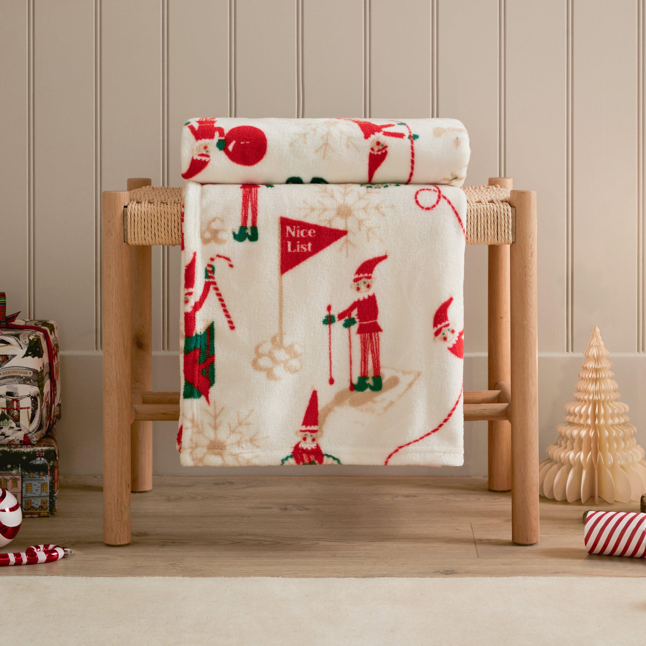Cream/Mint - Duvet Day - Elfie Printed Fleece Throw - 2