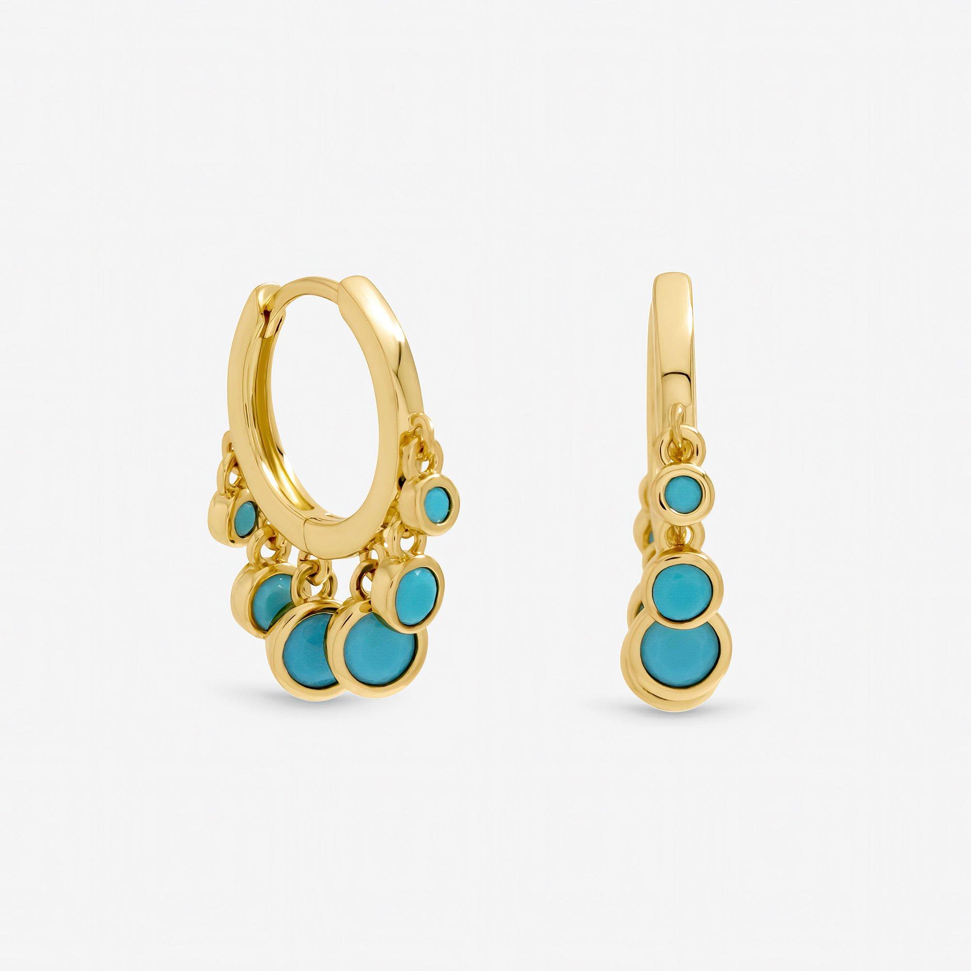 Gold - Inicio - Gold  Blue Charm Huggie Earrings - Gift Pouch