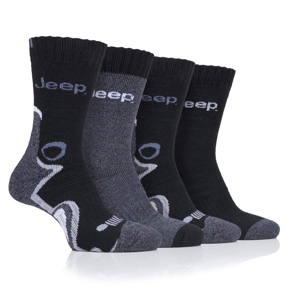 Jeep Men's 4 Pack Performance Boot Socks - Black Print - Mens 6-11