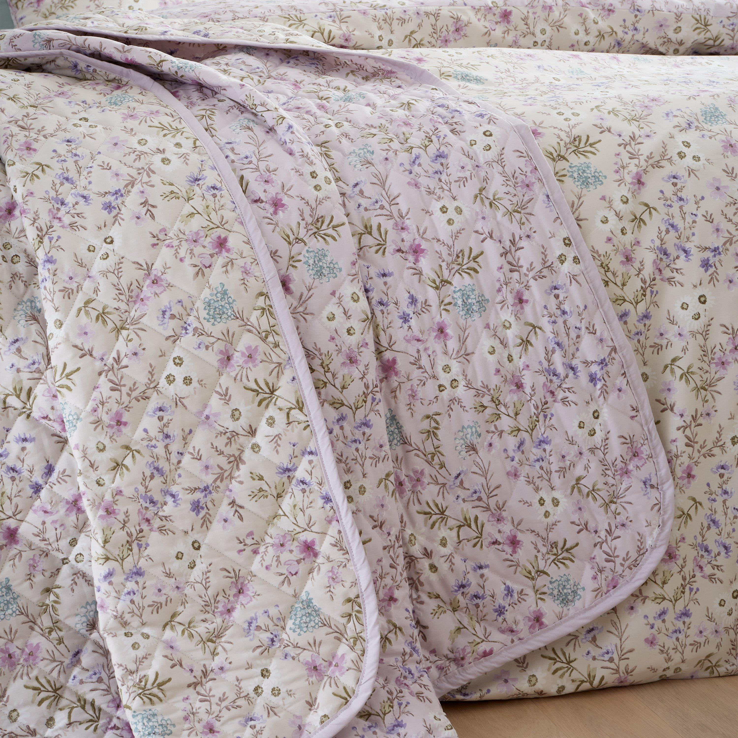 Lilac - Bianca - Ditsy Floral Reversible Bedspread - 1