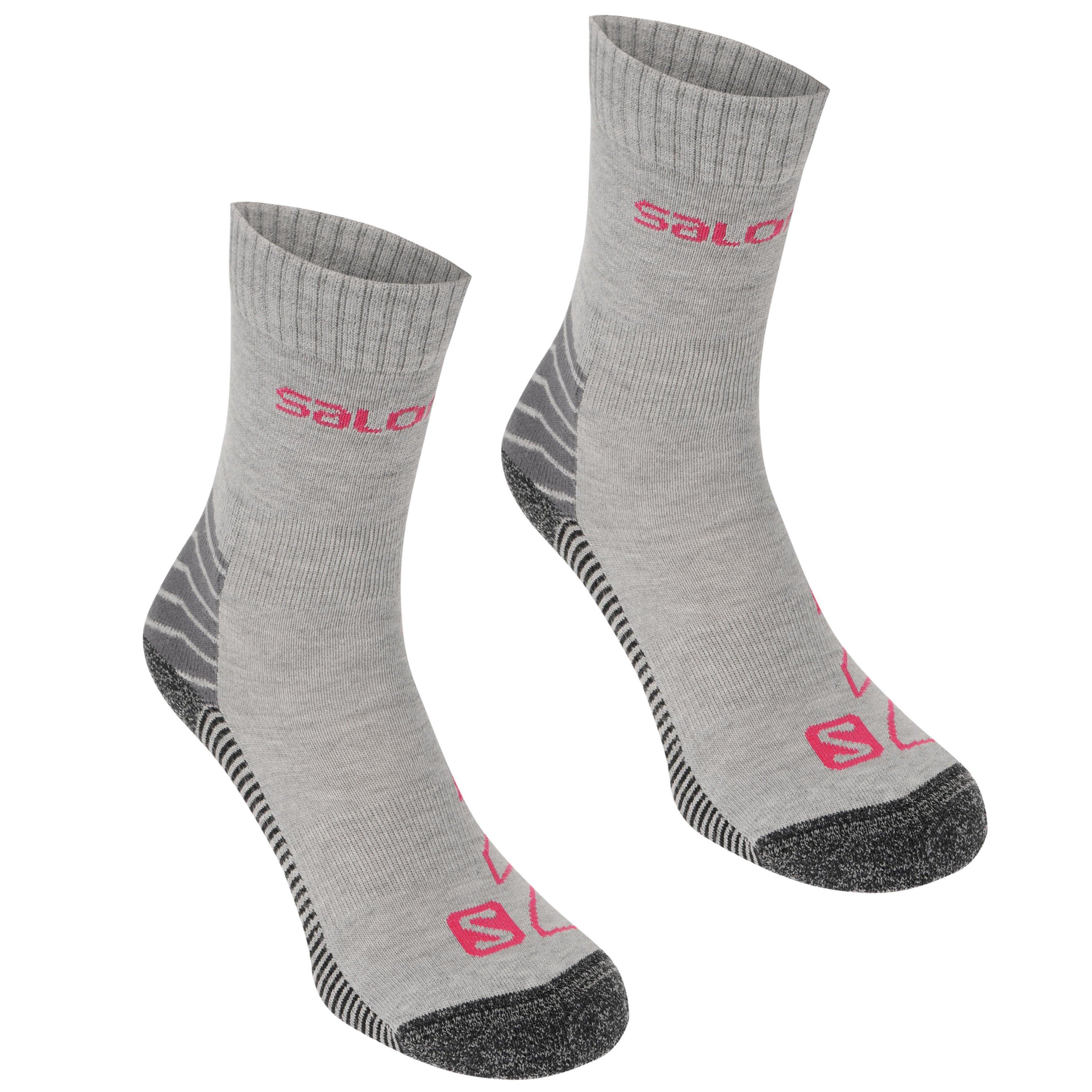 Grey/Fuchsia - Salomon - Lightweight Crew 2 Pack Walking Socks Womens - 1