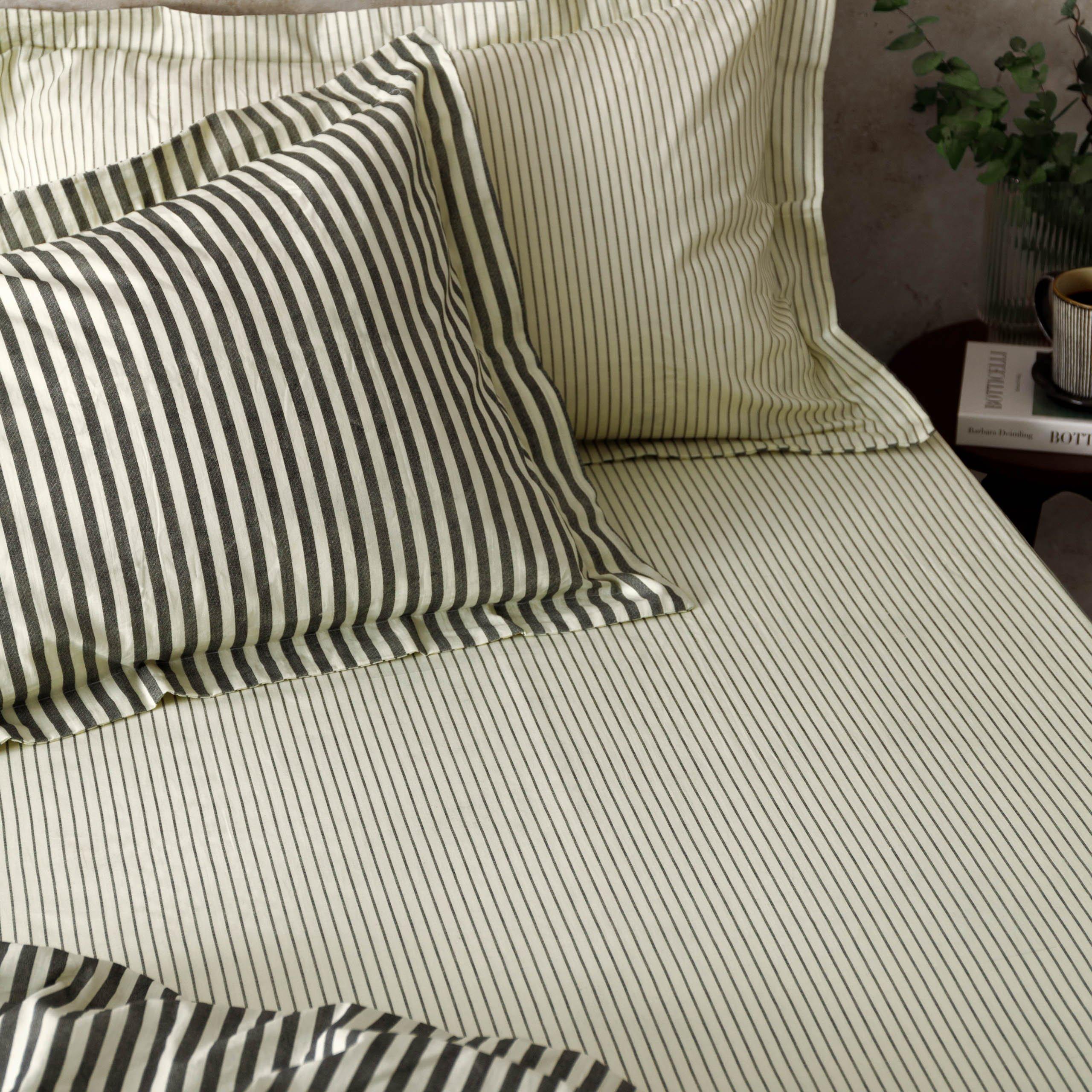 Black - Yard - Hebden 100% Cotton Narrow Stripe Fitted Sheet - 2