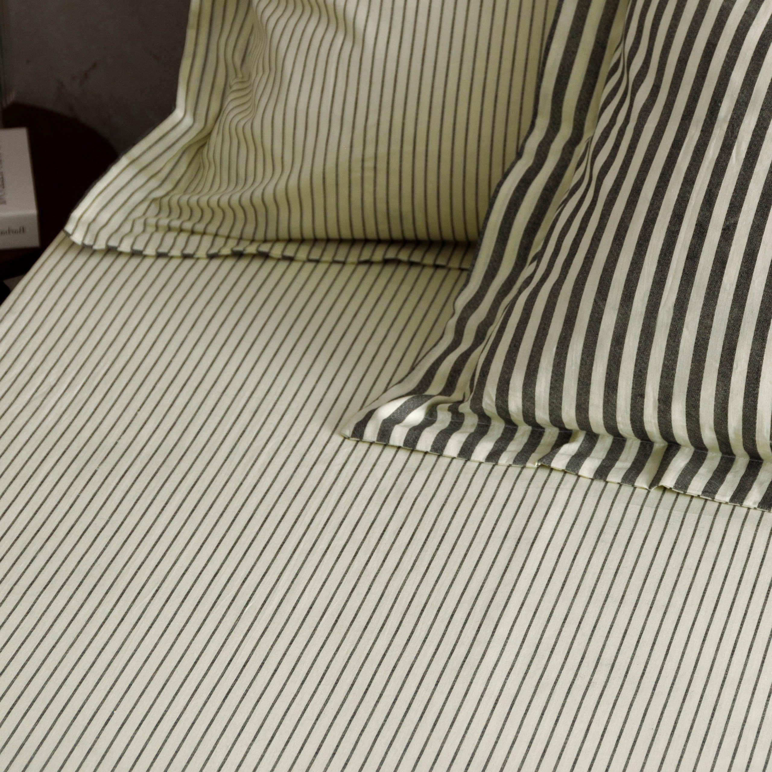 Black - Yard - Hebden 100% Cotton Narrow Stripe Fitted Sheet - 3