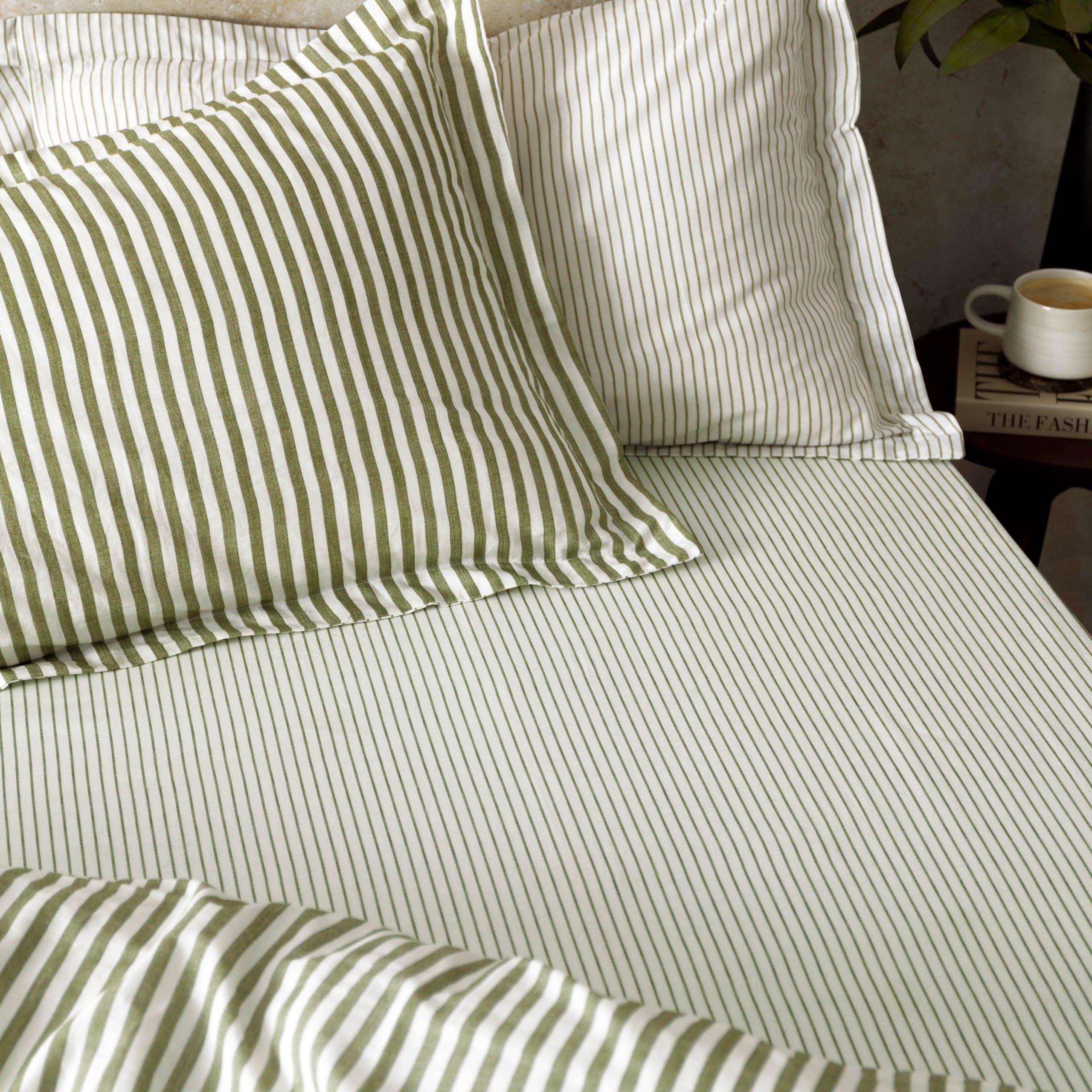Olive - Yard - Hebden 100% Cotton Narrow Stripe Fitted Sheet - 2