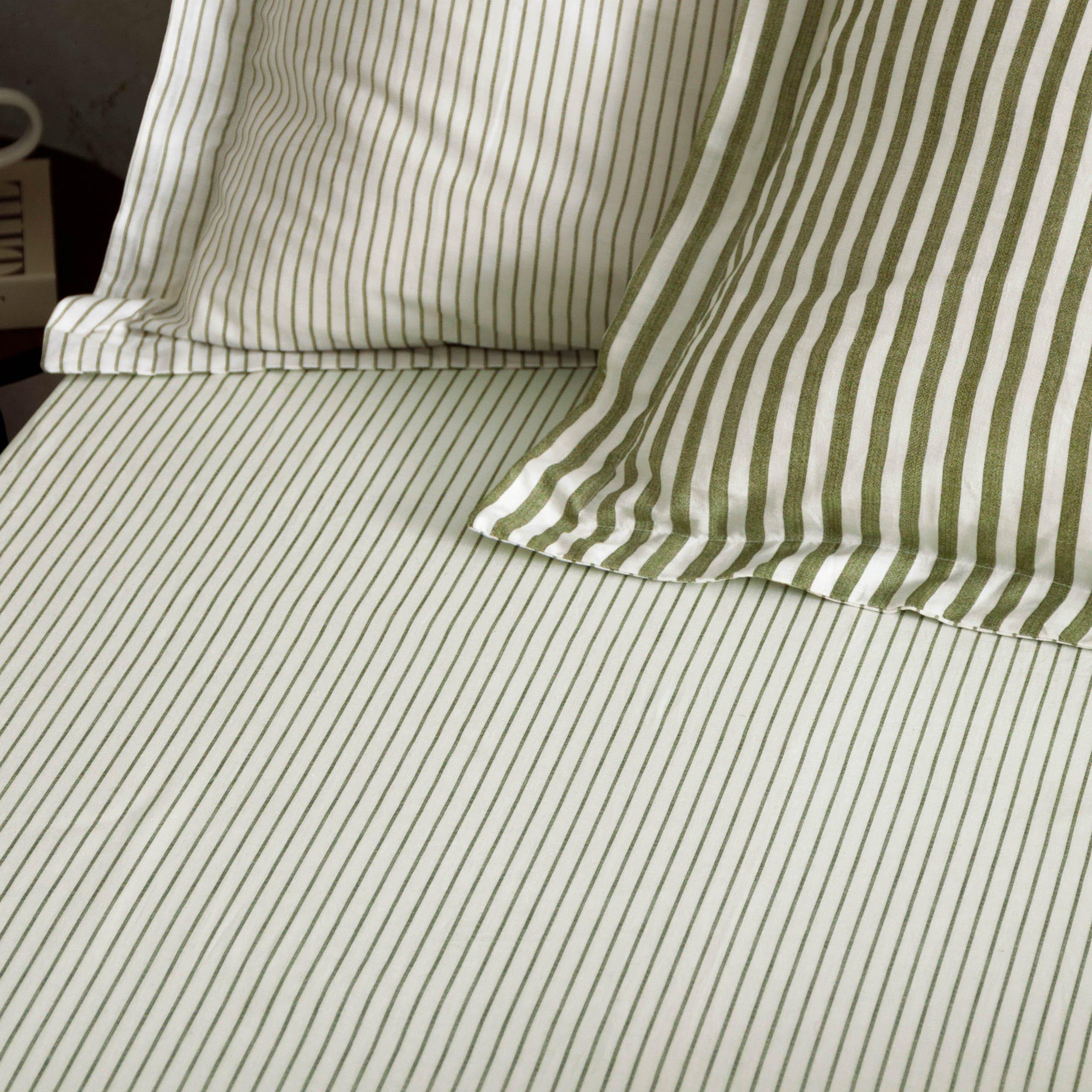 Olive - Yard - Hebden 100% Cotton Narrow Stripe Fitted Sheet - 3