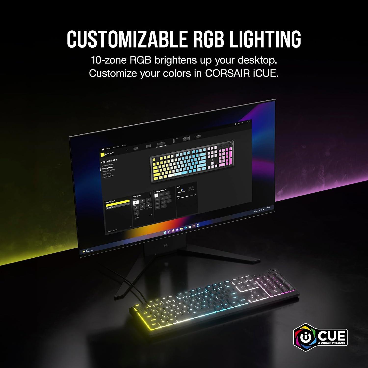 Noir - Corsair - Corsair K55 Core RGB Gaming Keyboard - 5