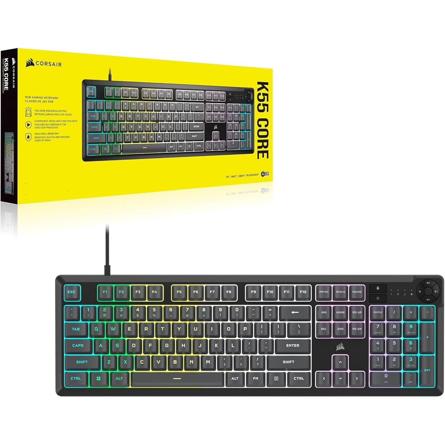 Noir - Corsair - Corsair K55 Core RGB Gaming Keyboard - 7