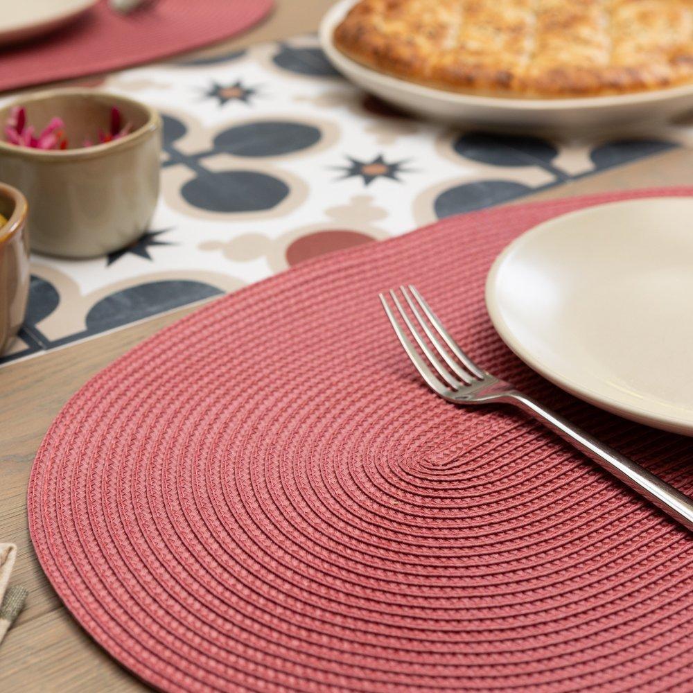 Red - D C Fix - Wipe Clean Oval Weave Placemats Mineral Red - 1