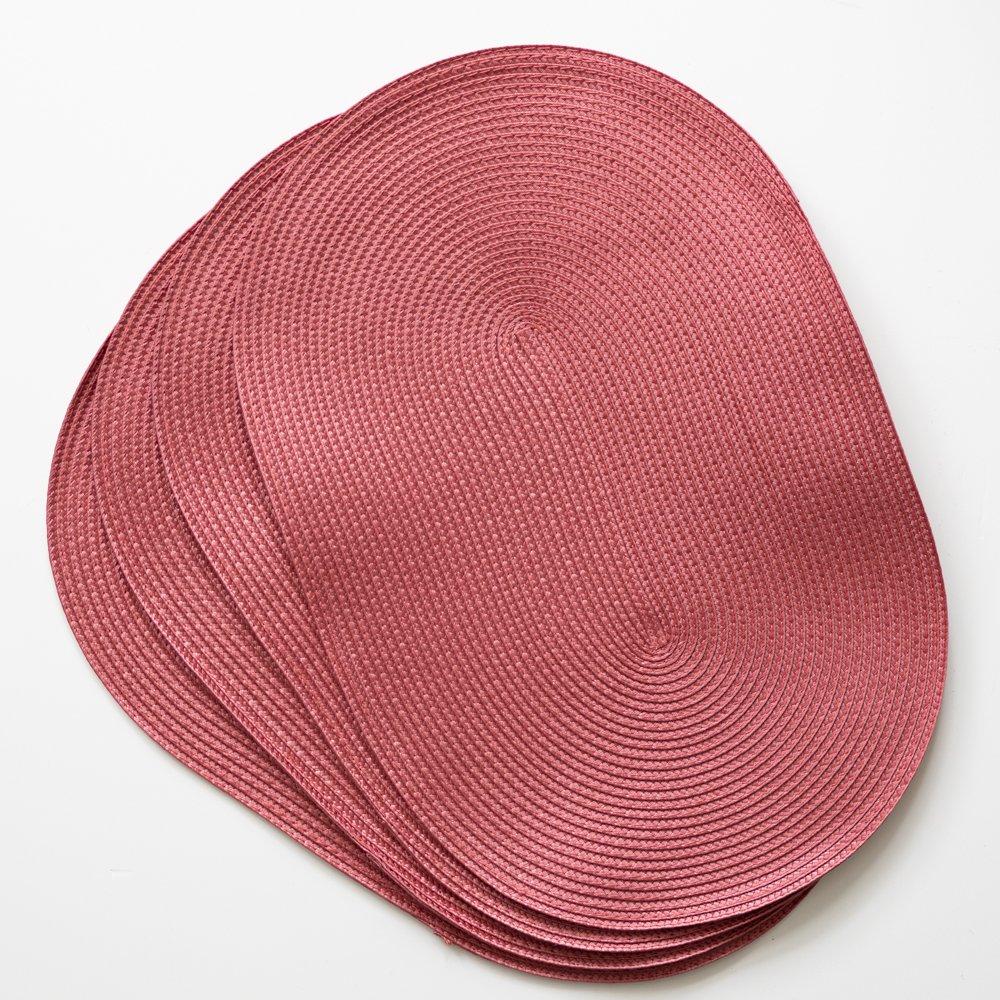 Red - D C Fix - Wipe Clean Oval Weave Placemats Mineral Red - 2