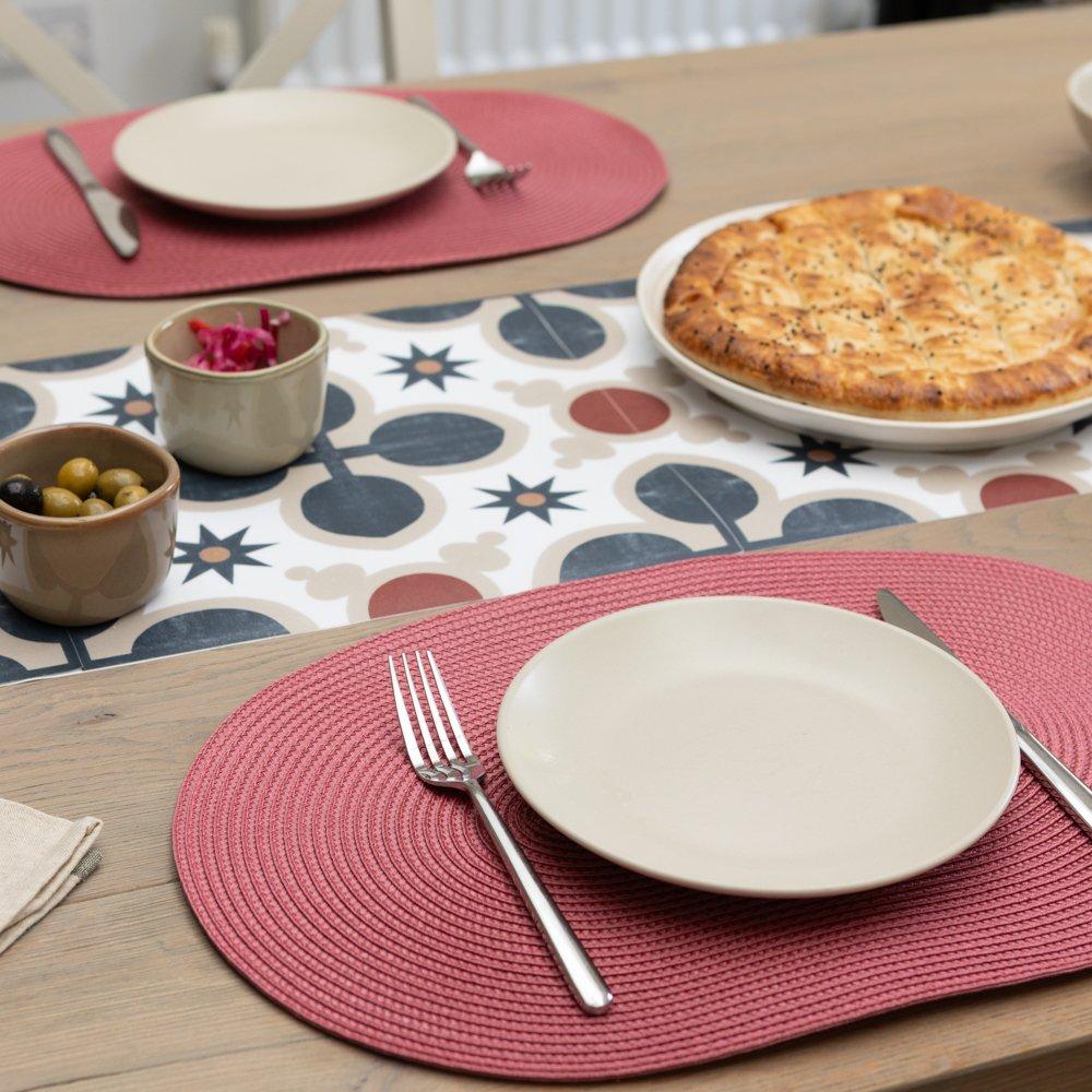 Red - D C Fix - Wipe Clean Oval Weave Placemats Mineral Red - 4