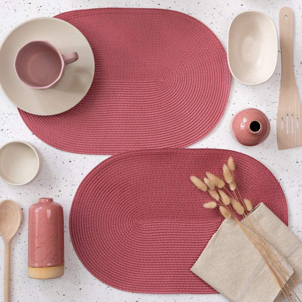 Red - D C Fix - Wipe Clean Oval Weave Placemats Mineral Red - 5