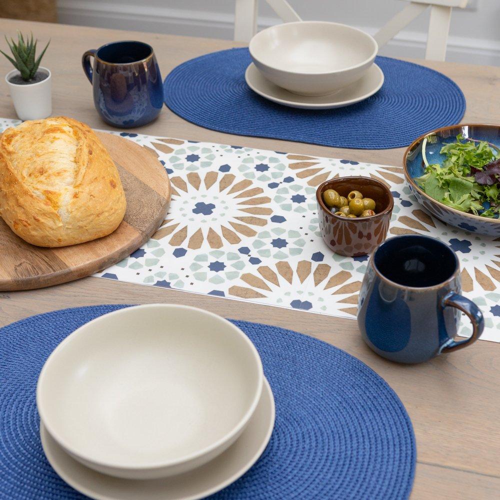 Blue - D C Fix - Wipe Clean Oval Weave Placemats Deep Blue - 4