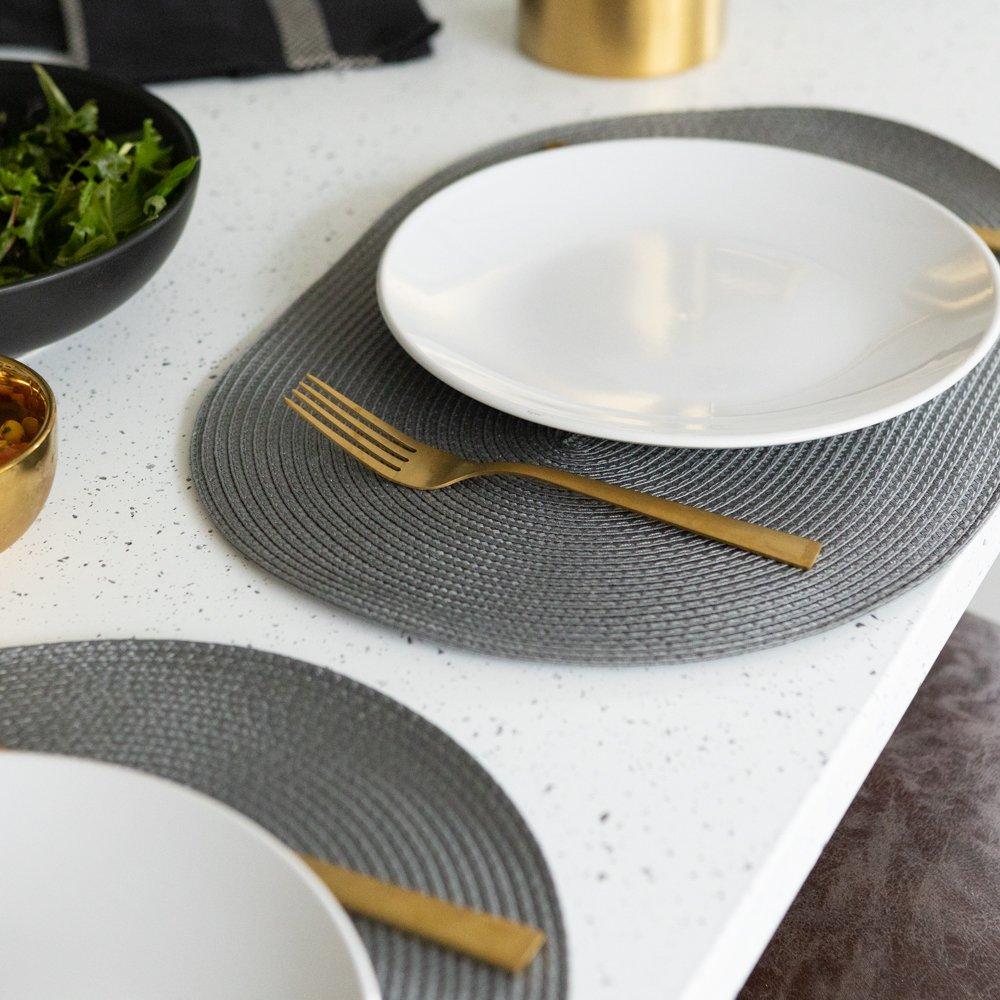D C Fix  Wipe Clean Oval Weave Placemats Steel Grey - 29 X 44CM