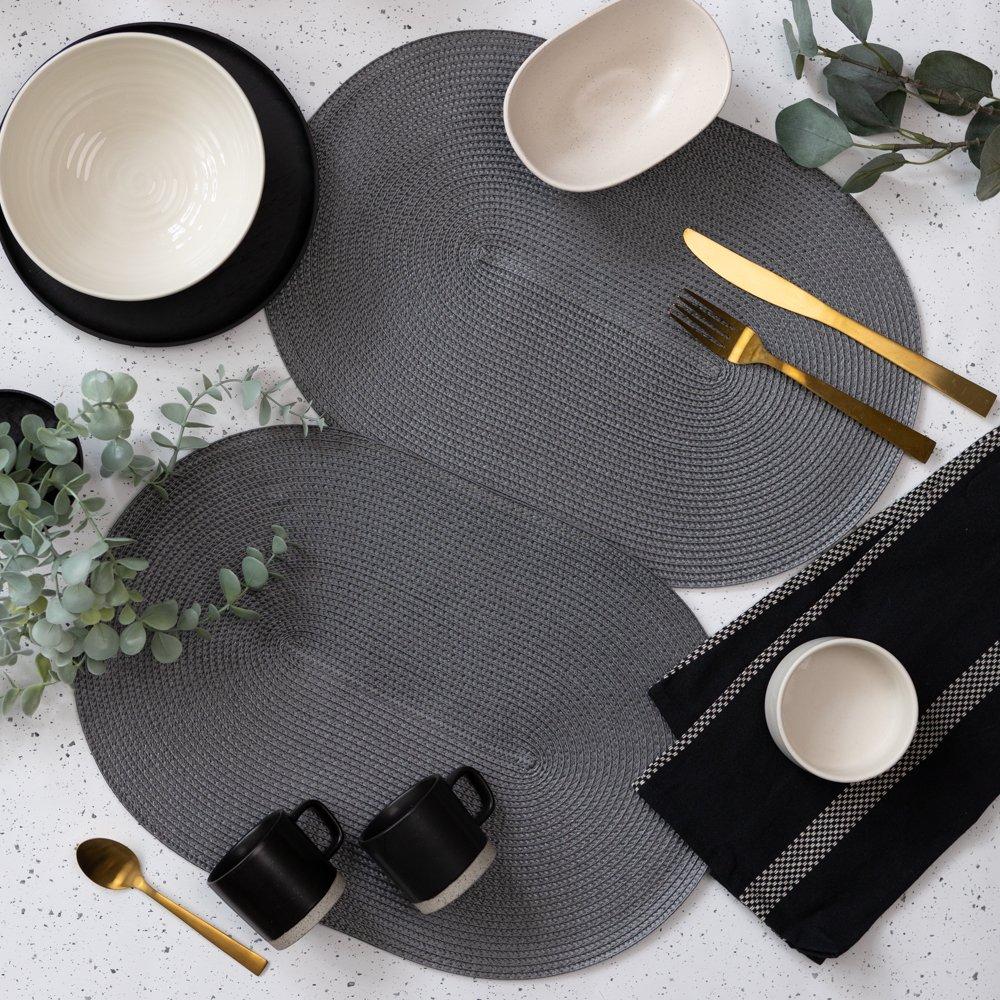 Steel Grey - D C Fix - Wipe Clean Oval Weave Placemats Steel Grey - 5