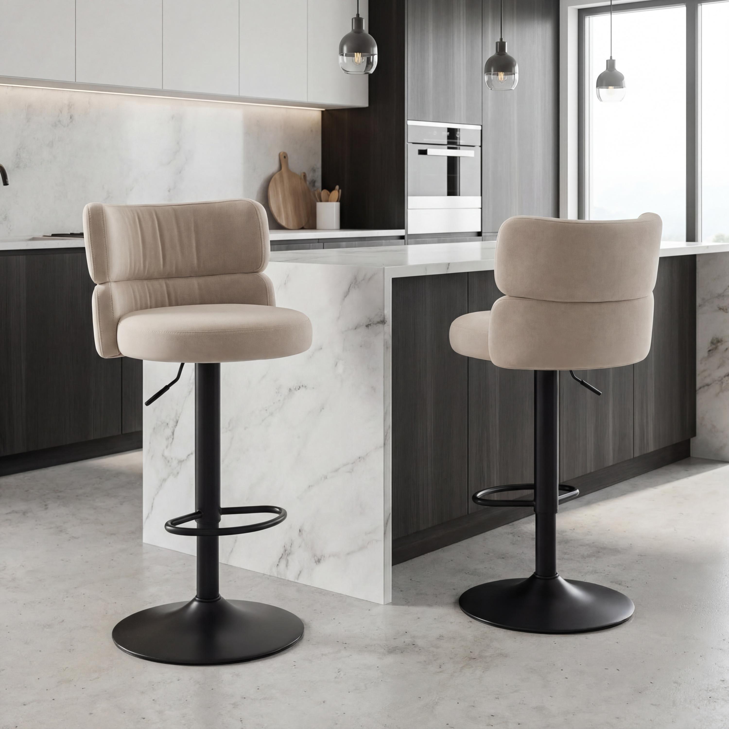 Cream - Shankar - Set of 2 Mason Brushed Velvet Black Base Bar Stool - 1