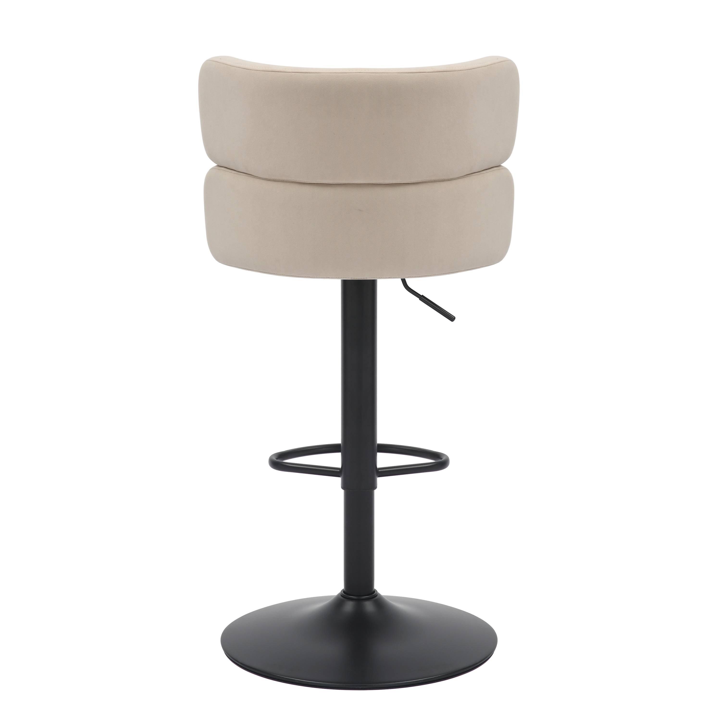 Cream - Shankar - Set of 2 Mason Brushed Velvet Black Base Bar Stool - 3