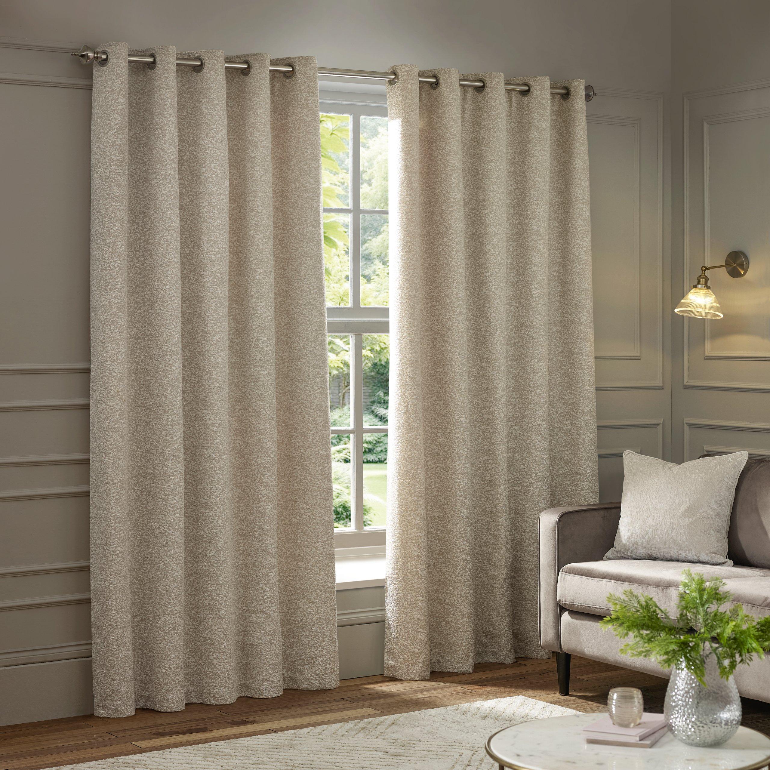 Ivory - Paoletti - Galaxy Fully Lined Chenille Eyelet Curtains - 2
