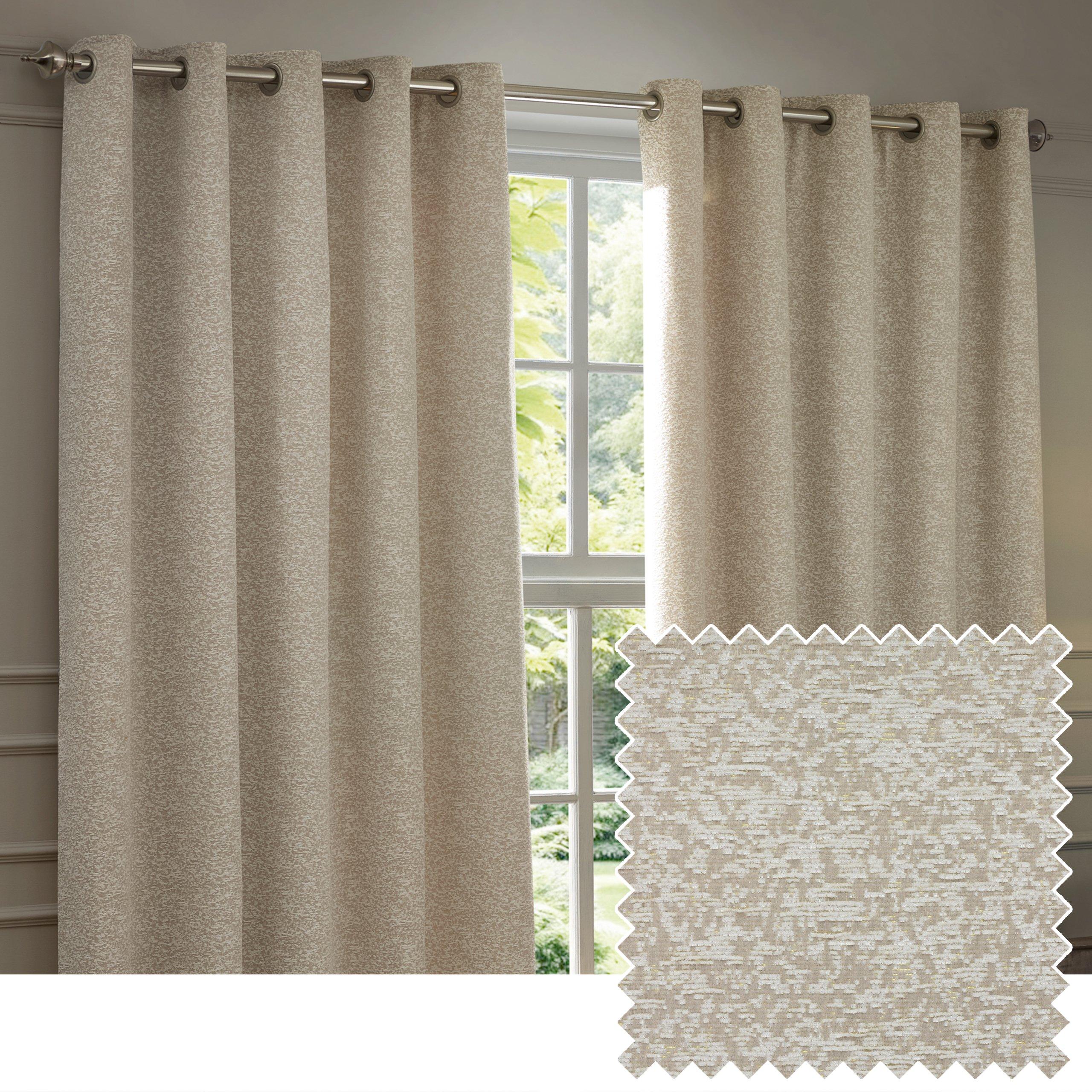 Ivory - Paoletti - Galaxy Fully Lined Chenille Eyelet Curtains - 7