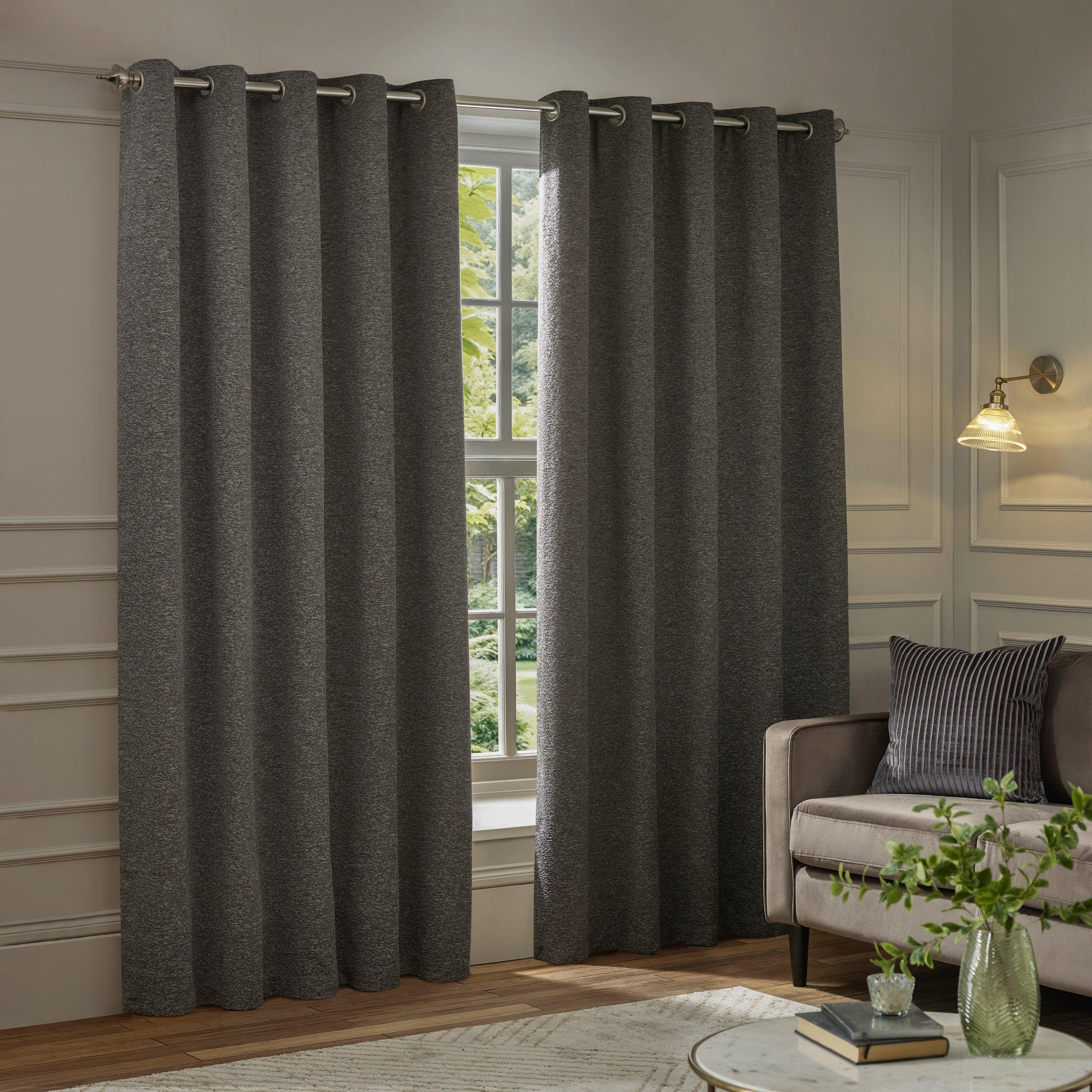 Charcoal - Paoletti - Galaxy Fully Lined Chenille Eyelet Curtains - 2