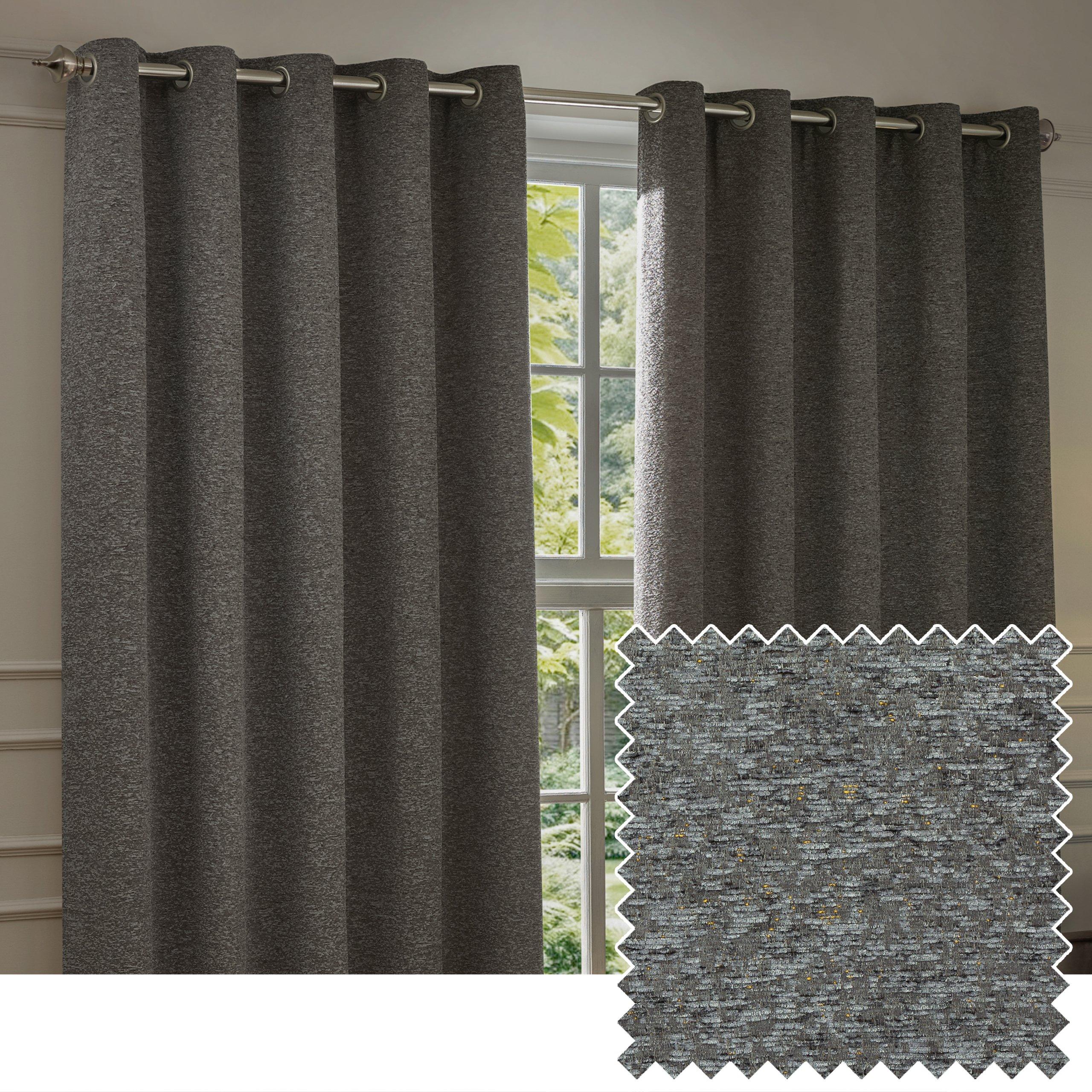 Charcoal - Paoletti - Galaxy Fully Lined Chenille Eyelet Curtains - 7