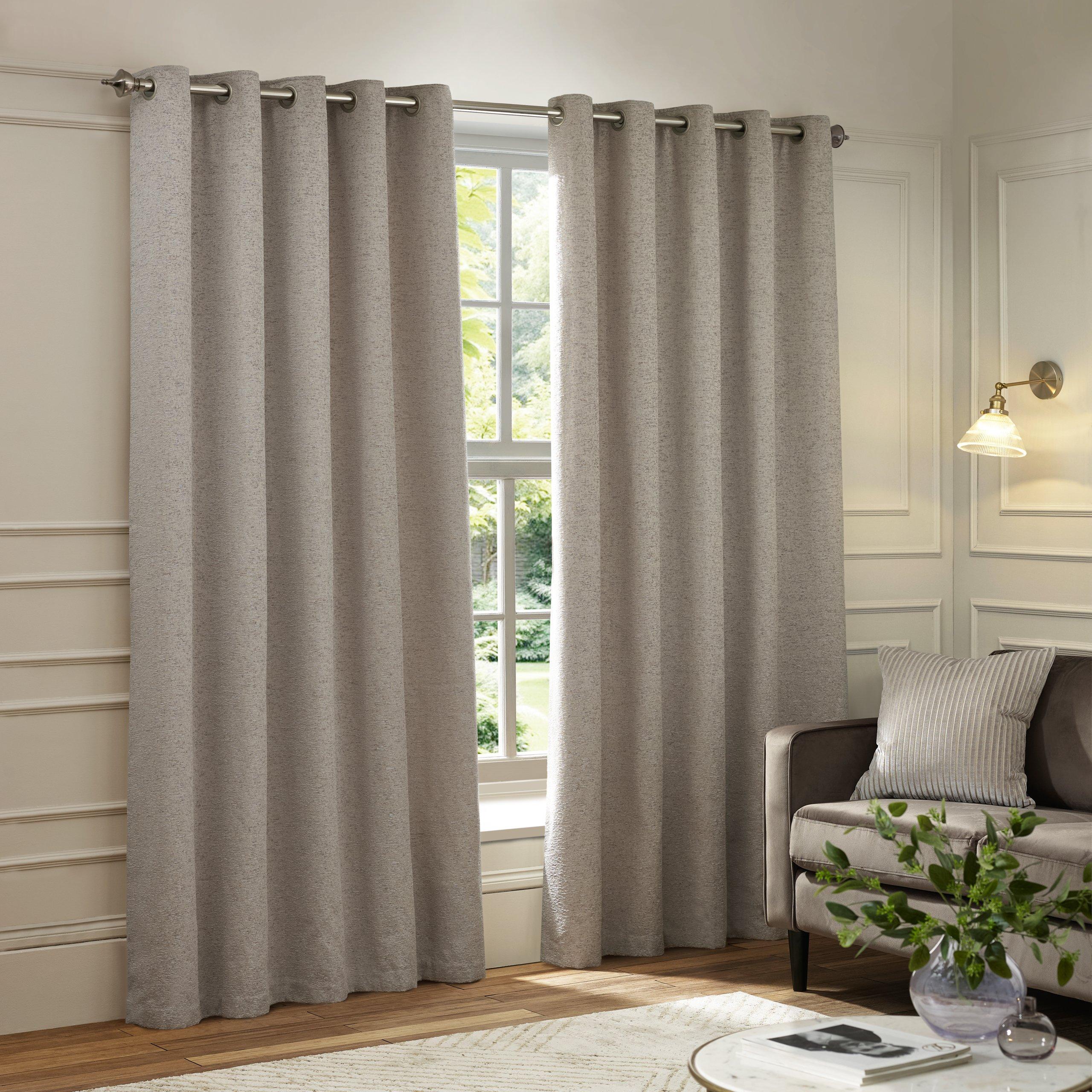 Silver - Paoletti - Galaxy Fully Lined Chenille Eyelet Curtains - 1
