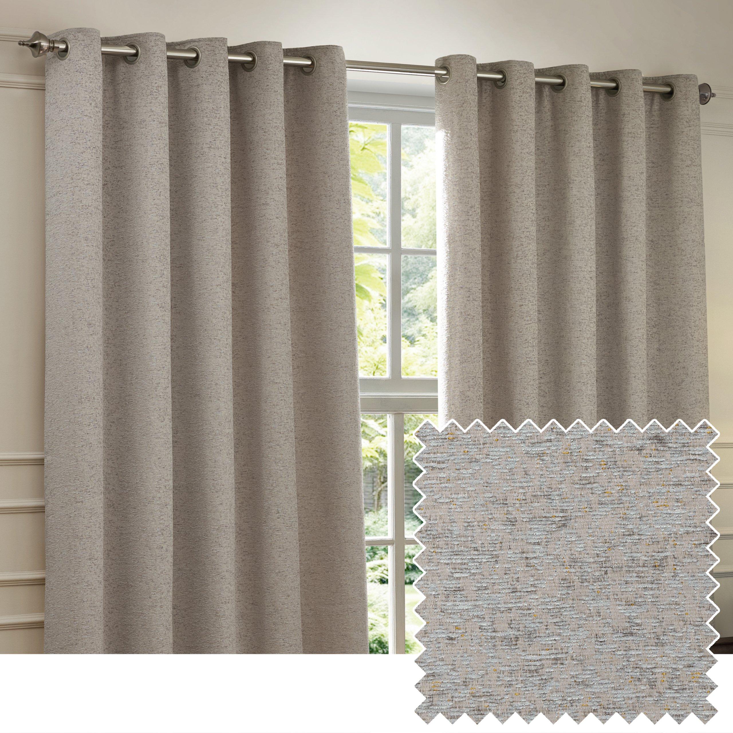 Silver - Paoletti - Galaxy Fully Lined Chenille Eyelet Curtains - 7