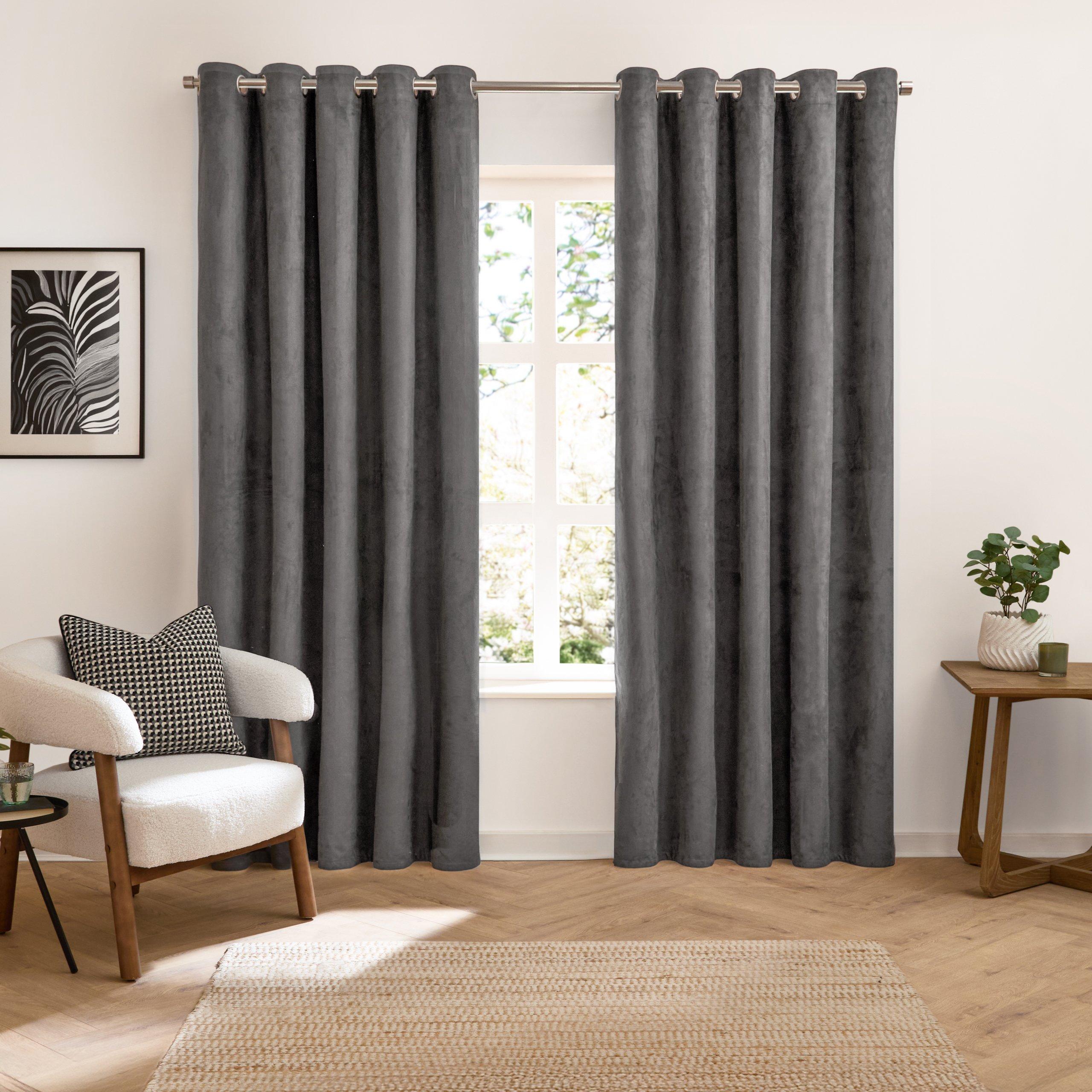 Charcoal - Furn - Verso Reversible Suede-look Blackout Eyelet Curtai - 3