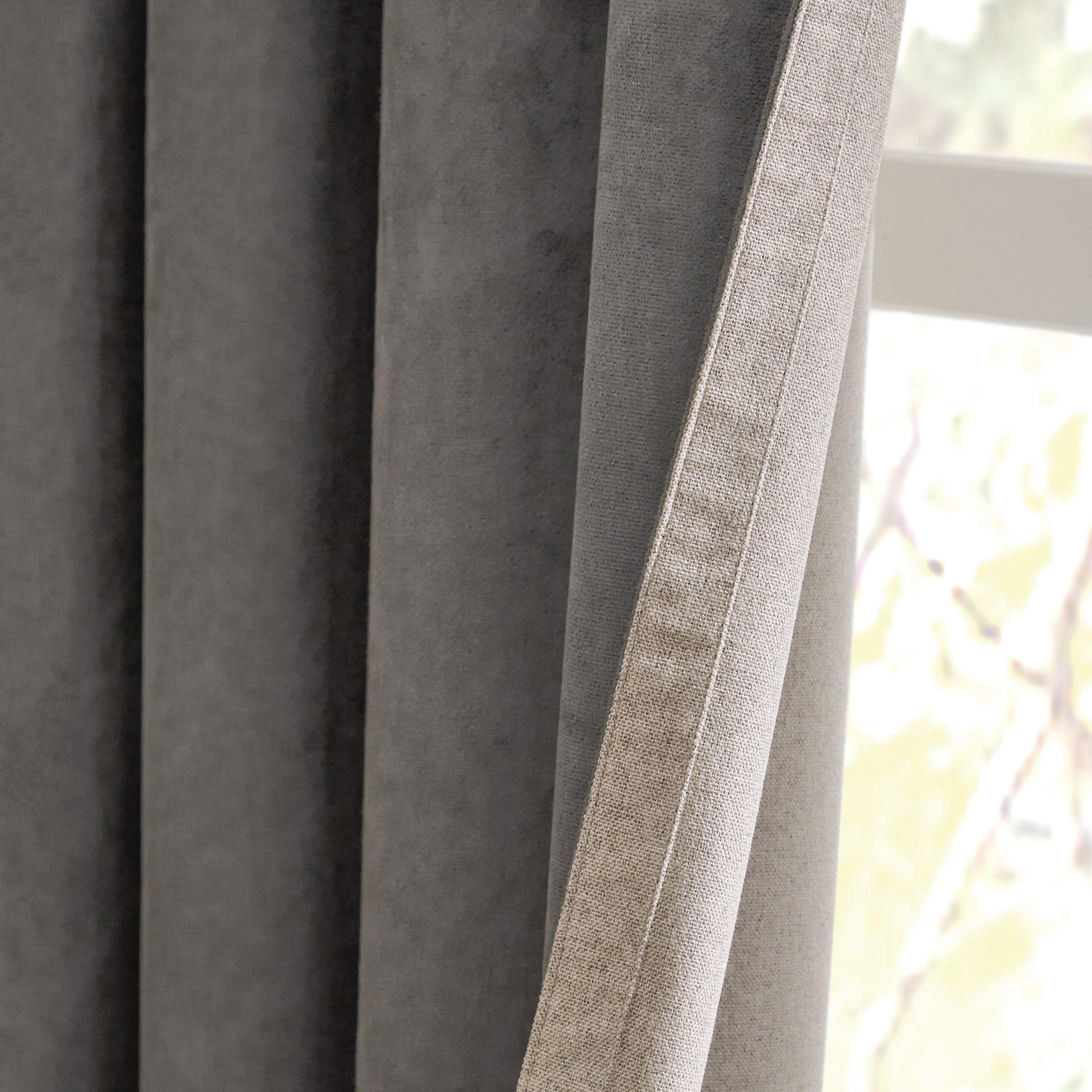 Charcoal - Furn - Verso Reversible Suede-look Blackout Eyelet Curtai - 4