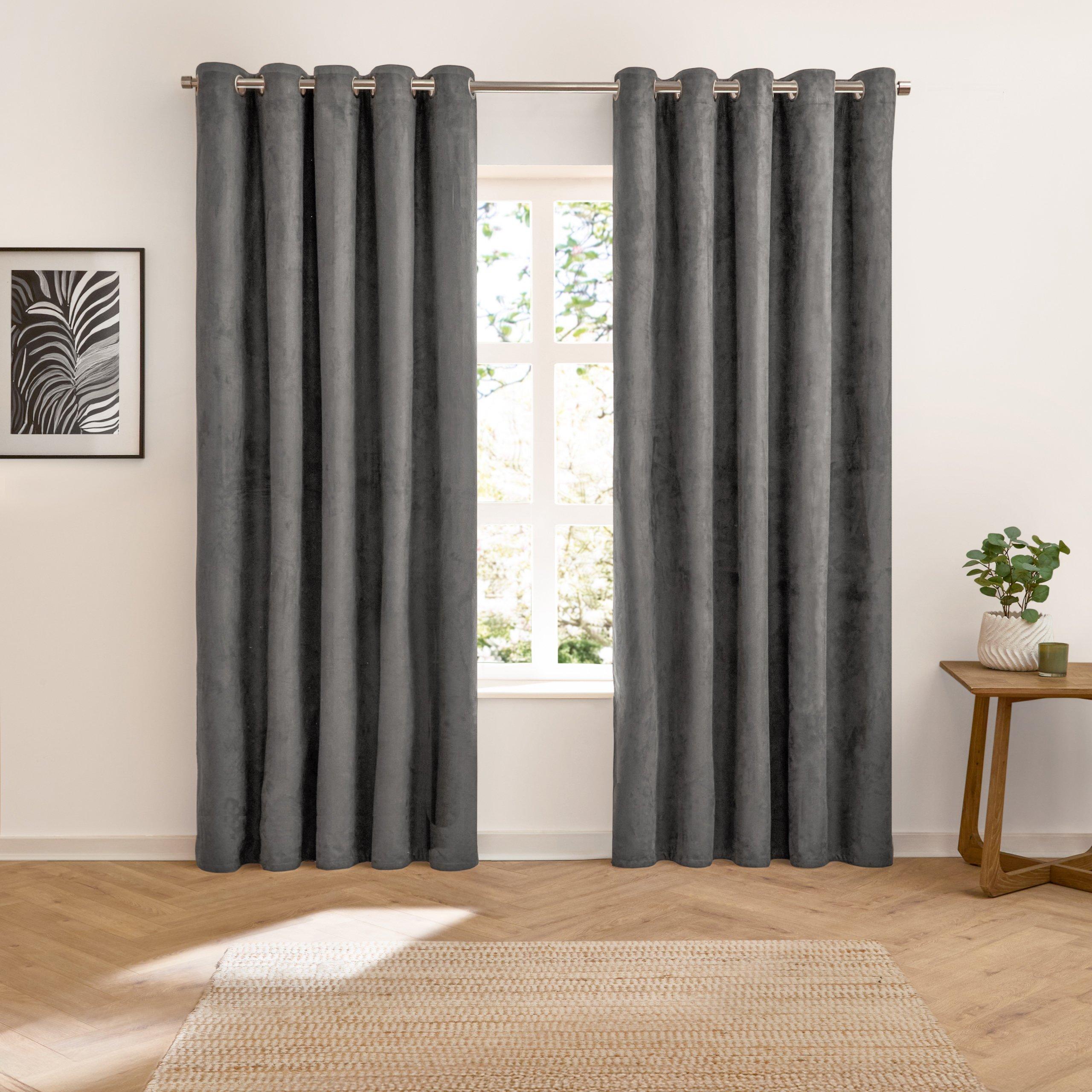 Charcoal - Furn - Verso Reversible Suede-look Blackout Eyelet Curtai - 6