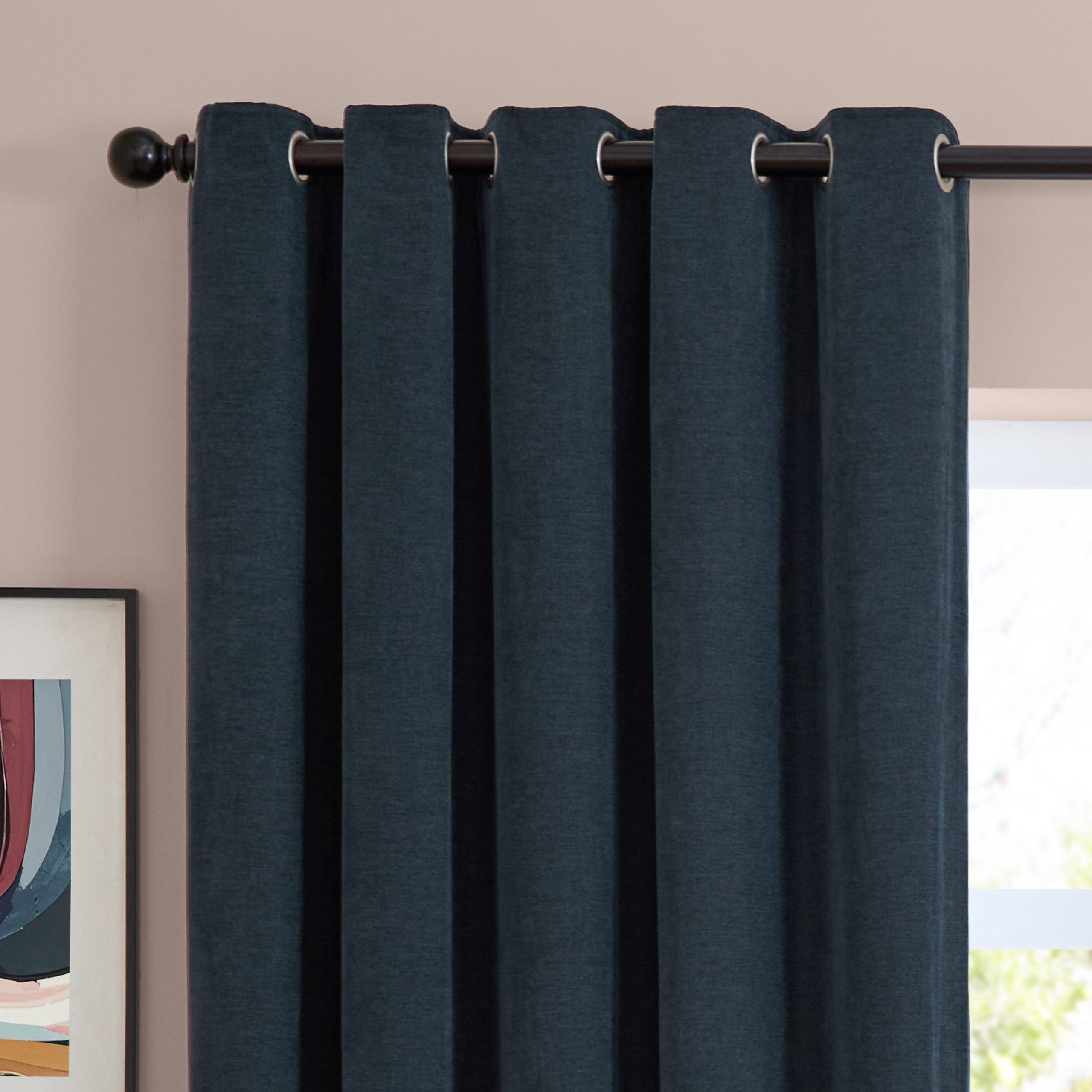 Navy - Furn - Soft Chenille Blackout Eyelet Curtains - 3