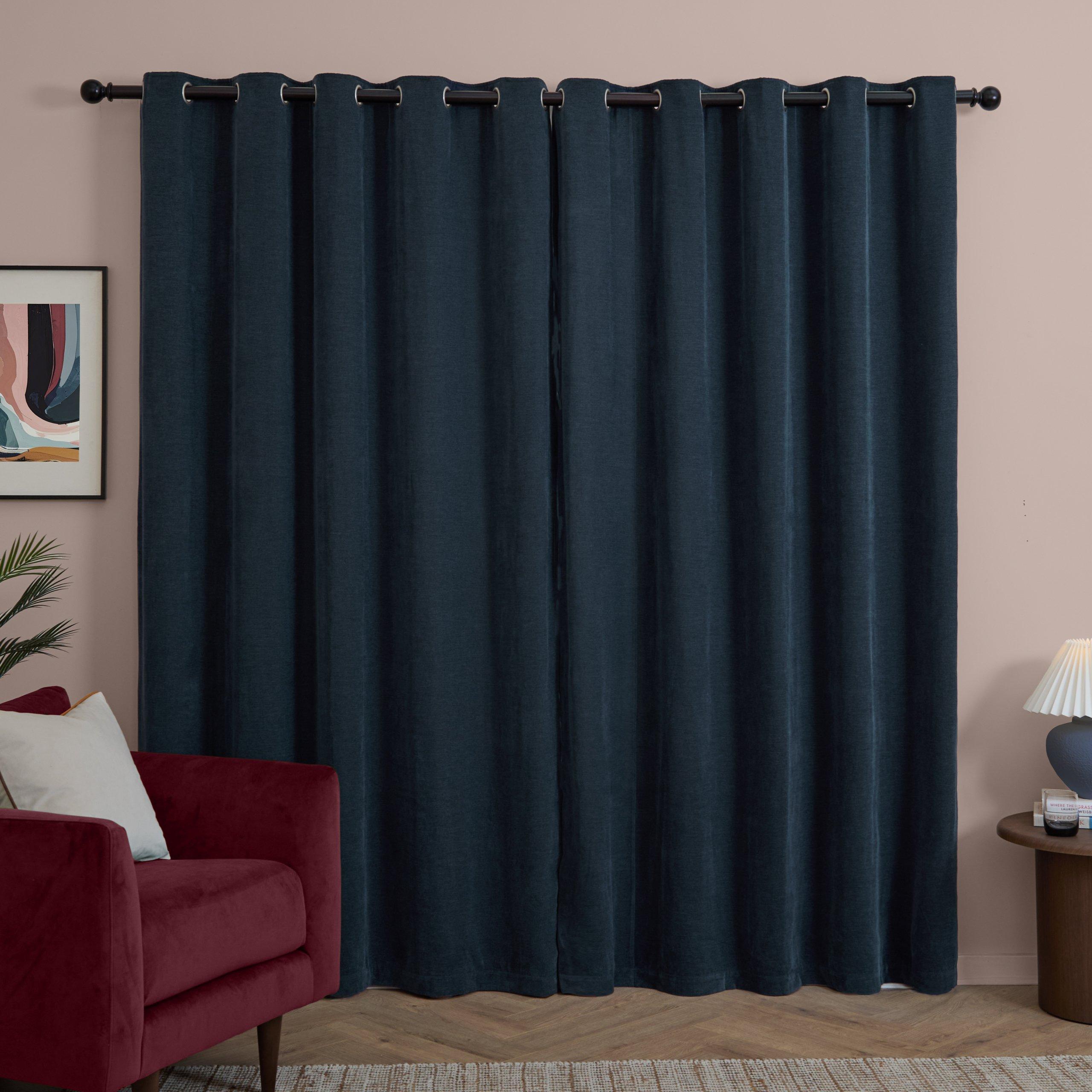 Navy - Furn - Soft Chenille Blackout Eyelet Curtains - 4