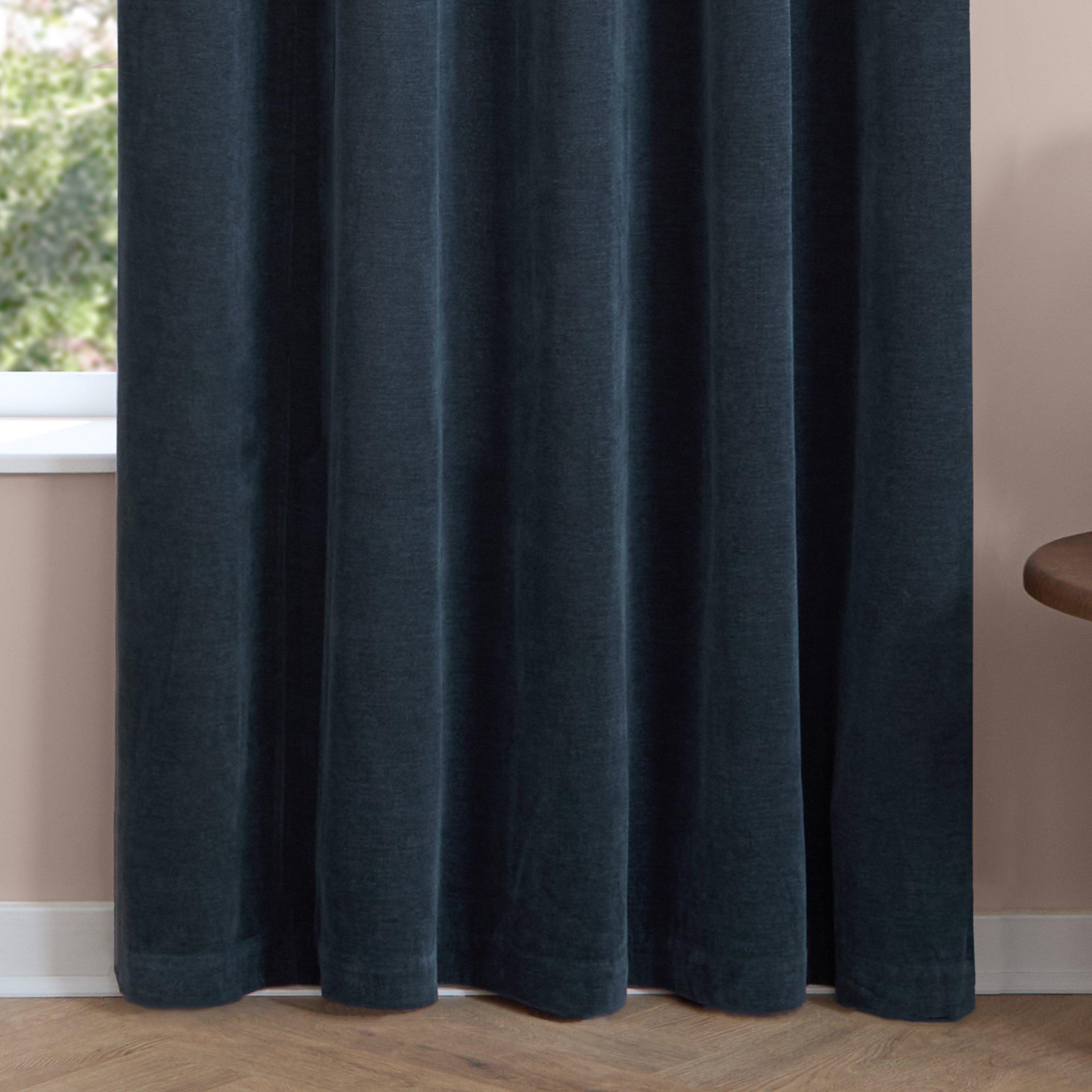 Navy - Furn - Soft Chenille Blackout Eyelet Curtains - 7