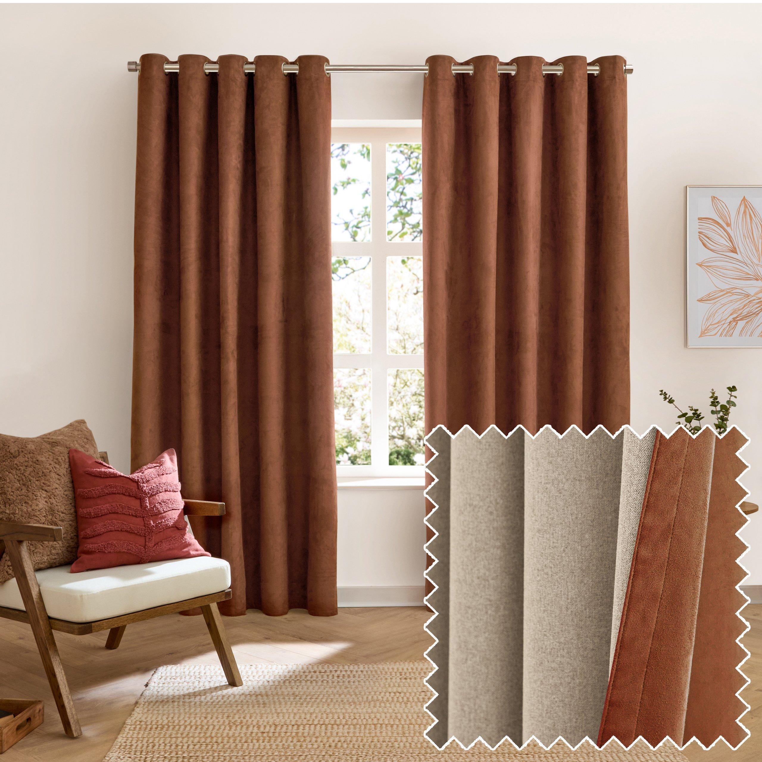 Cinnamon - Furn - Verso Reversible Suede-look Blackout Eyelet Curtai - 1