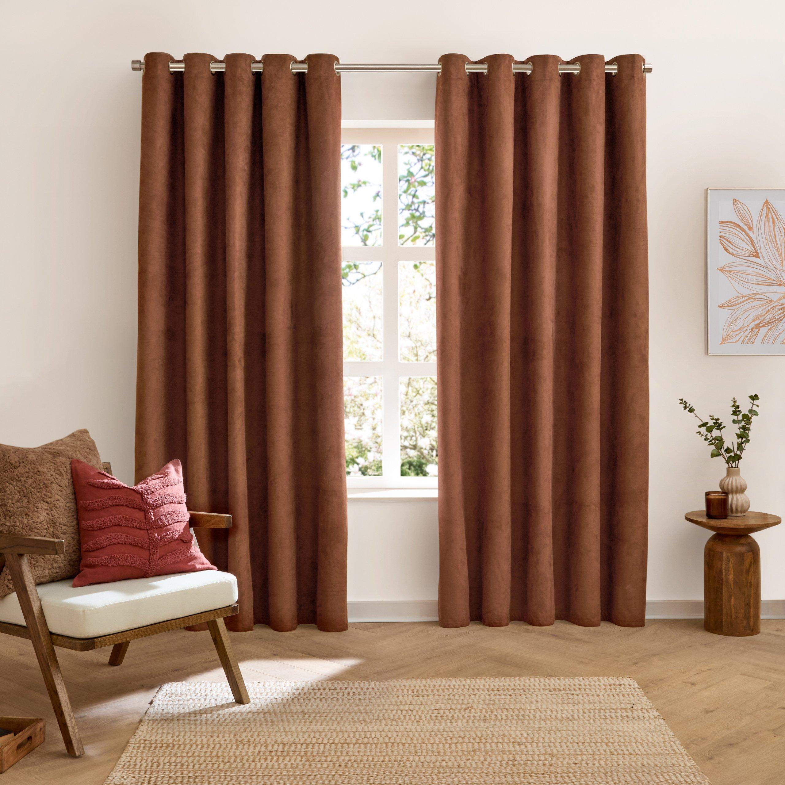 Cinnamon - Furn - Verso Reversible Suede-look Blackout Eyelet Curtai - 3