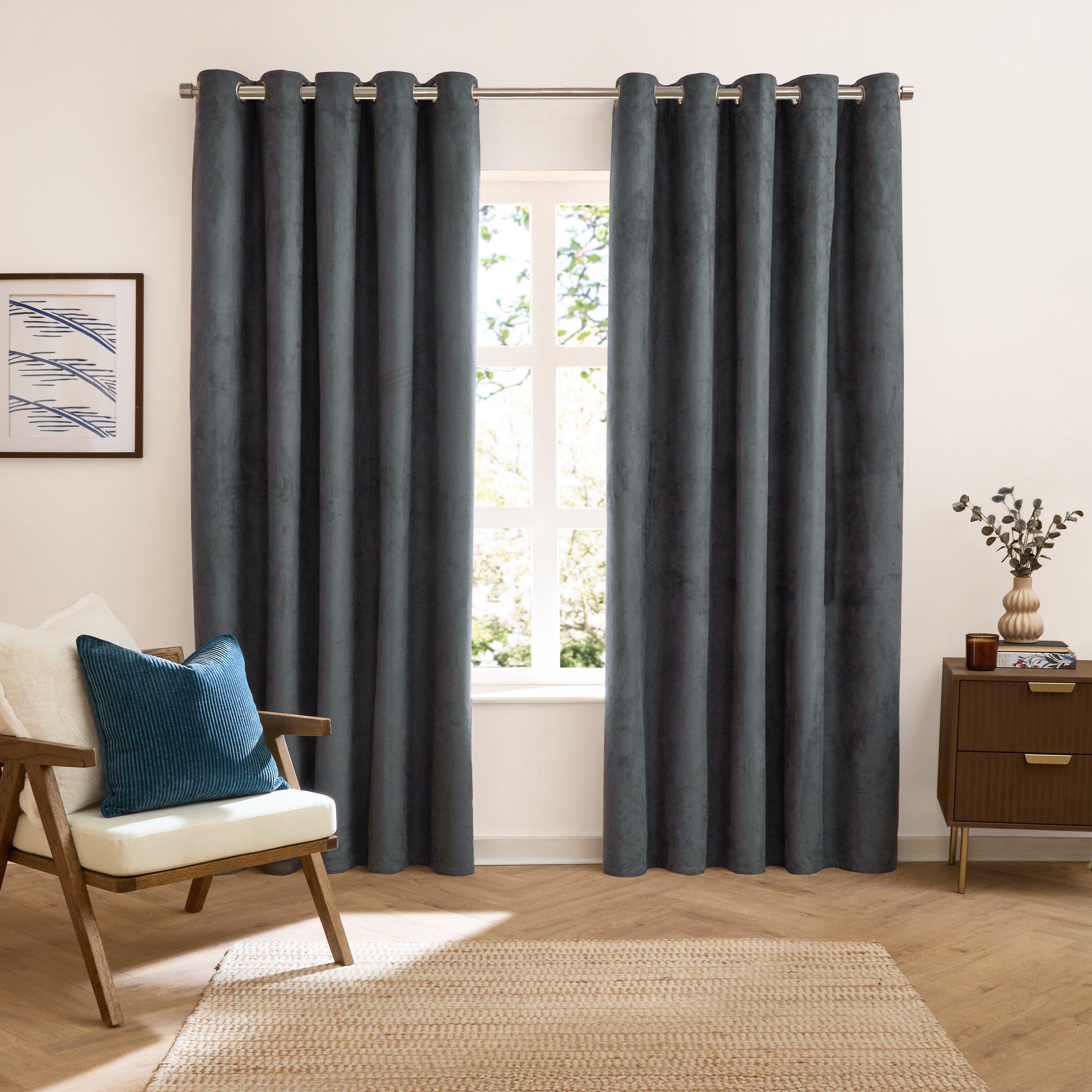 Petrol - Furn - Verso Reversible Suede-look Blackout Eyelet Curtai - 2