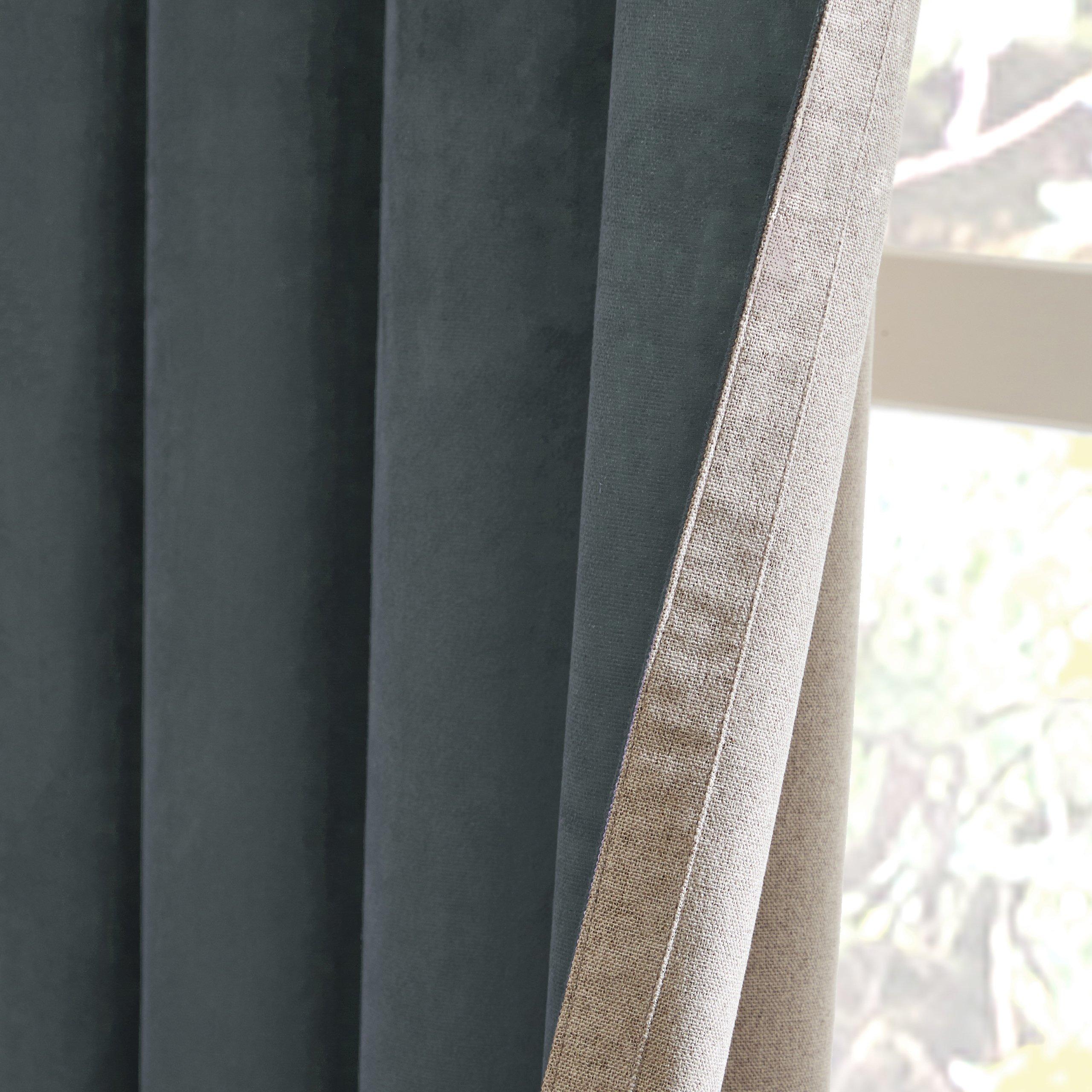 Petrol - Furn - Verso Reversible Suede-look Blackout Eyelet Curtai - 3