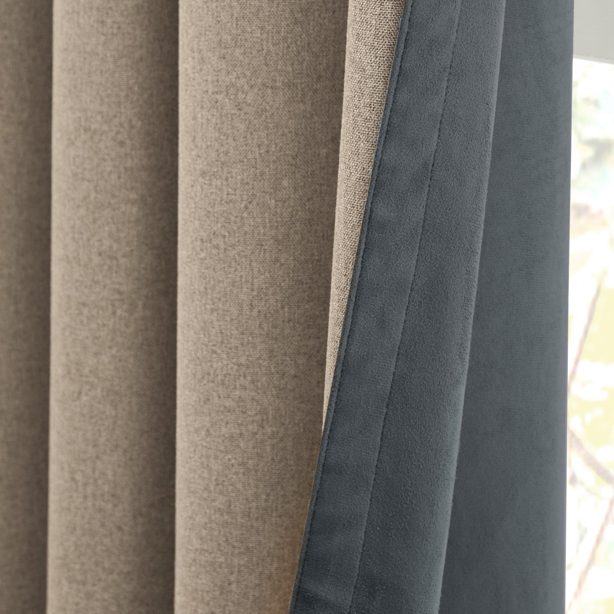 Petrol - Furn - Verso Reversible Suede-look Blackout Eyelet Curtai - 6