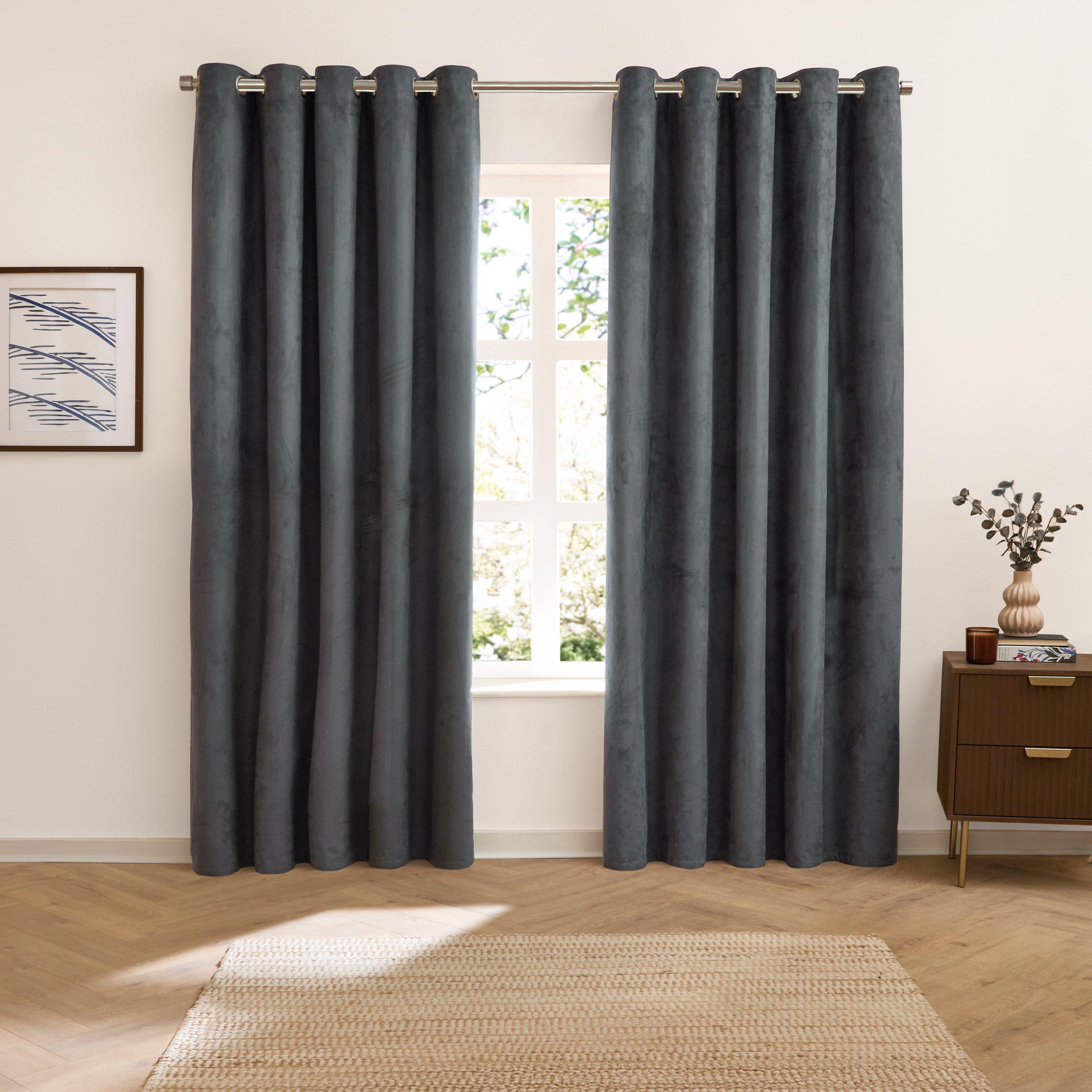 Petrol - Furn - Verso Reversible Suede-look Blackout Eyelet Curtai - 7
