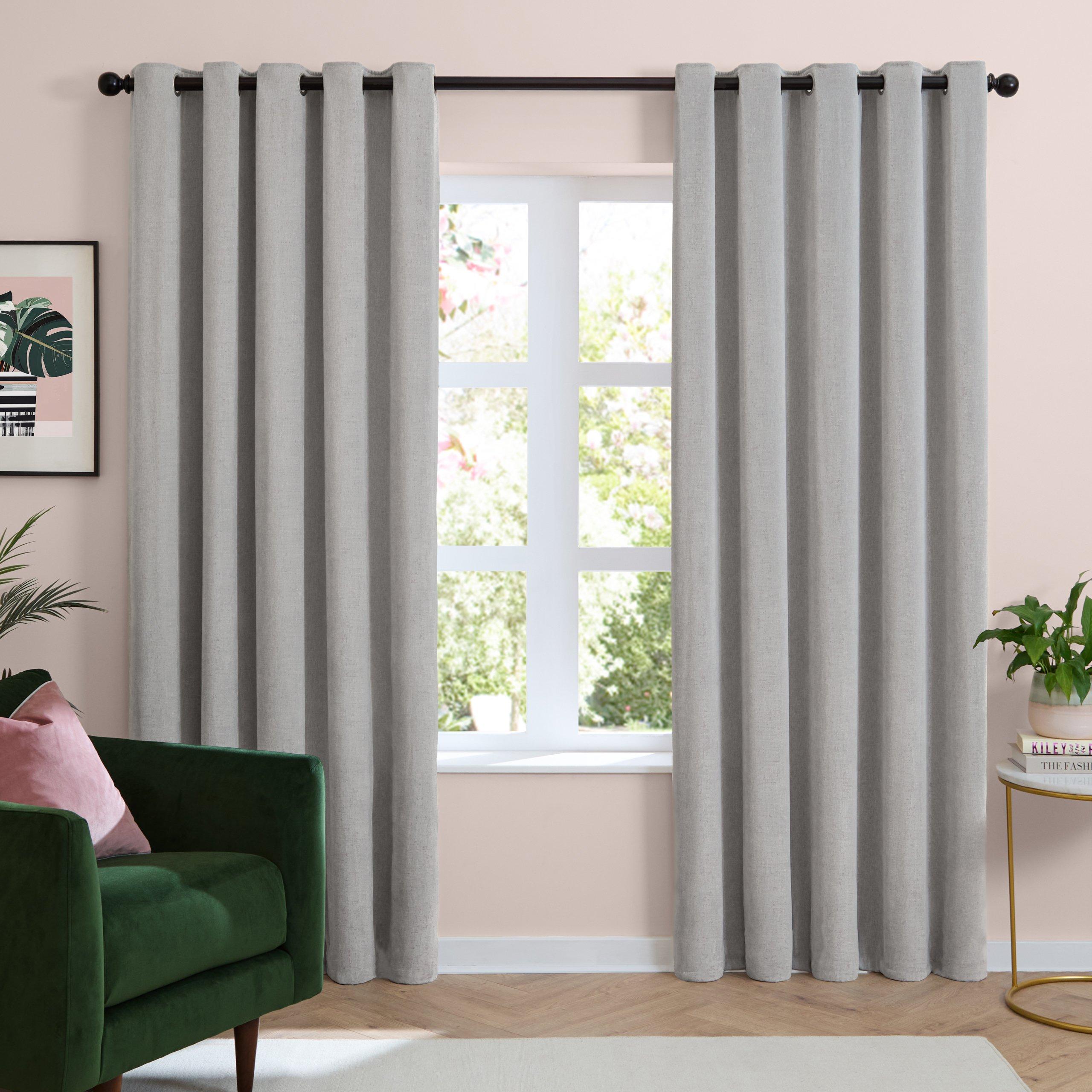 Silver - Furn - Soft Chenille Blackout Eyelet Curtains - 1