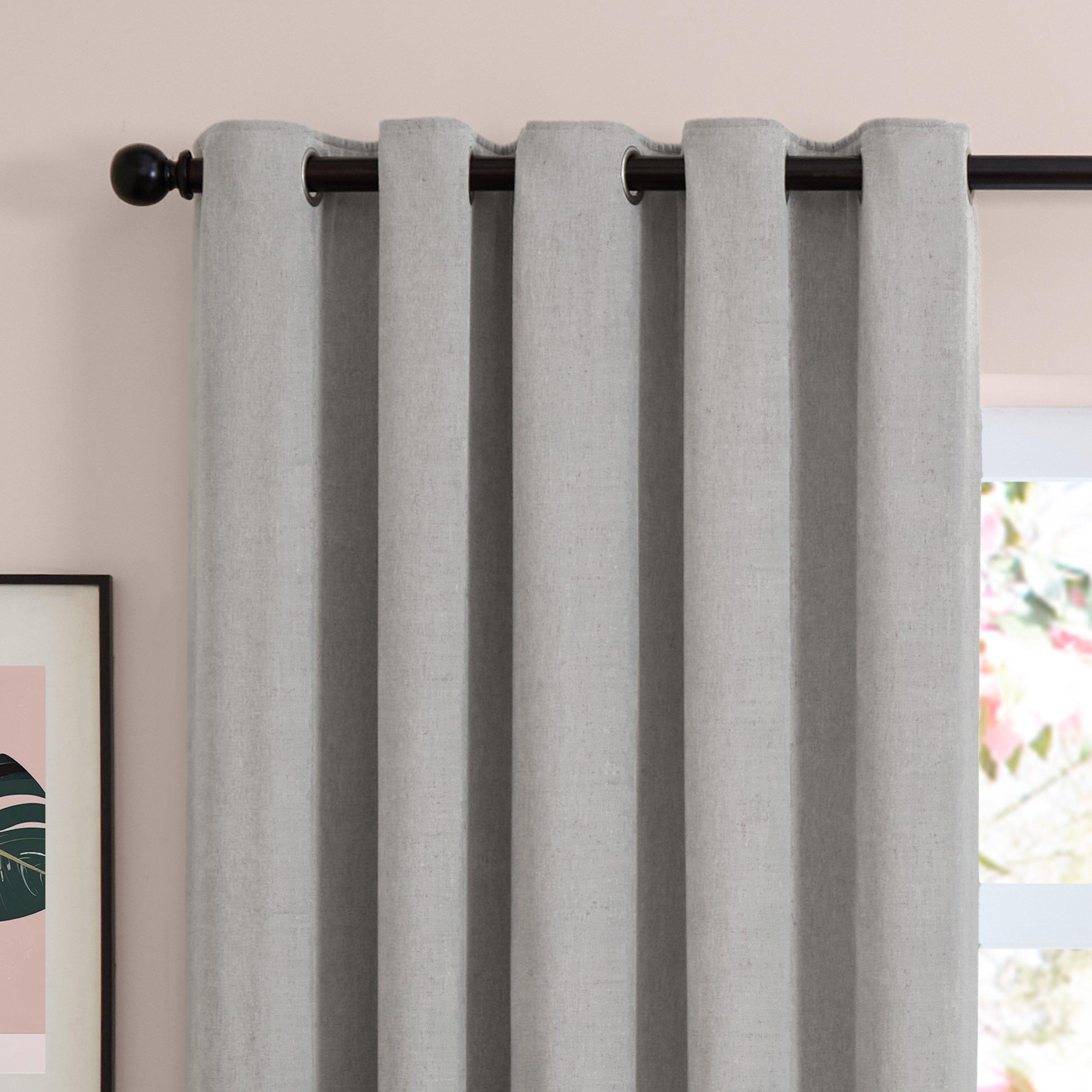 Silver - Furn - Soft Chenille Blackout Eyelet Curtains - 2