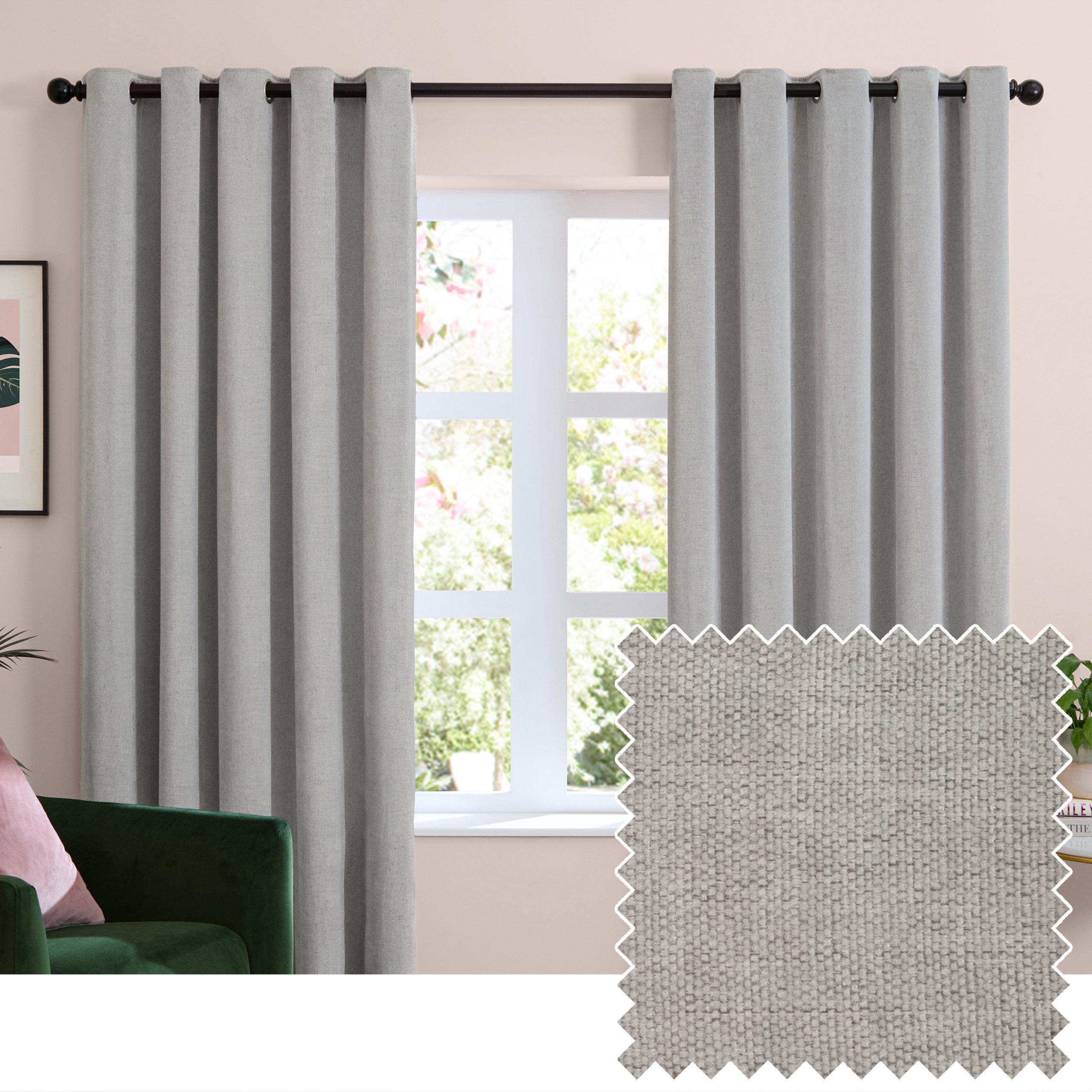 Silver - Furn - Soft Chenille Blackout Eyelet Curtains - 3