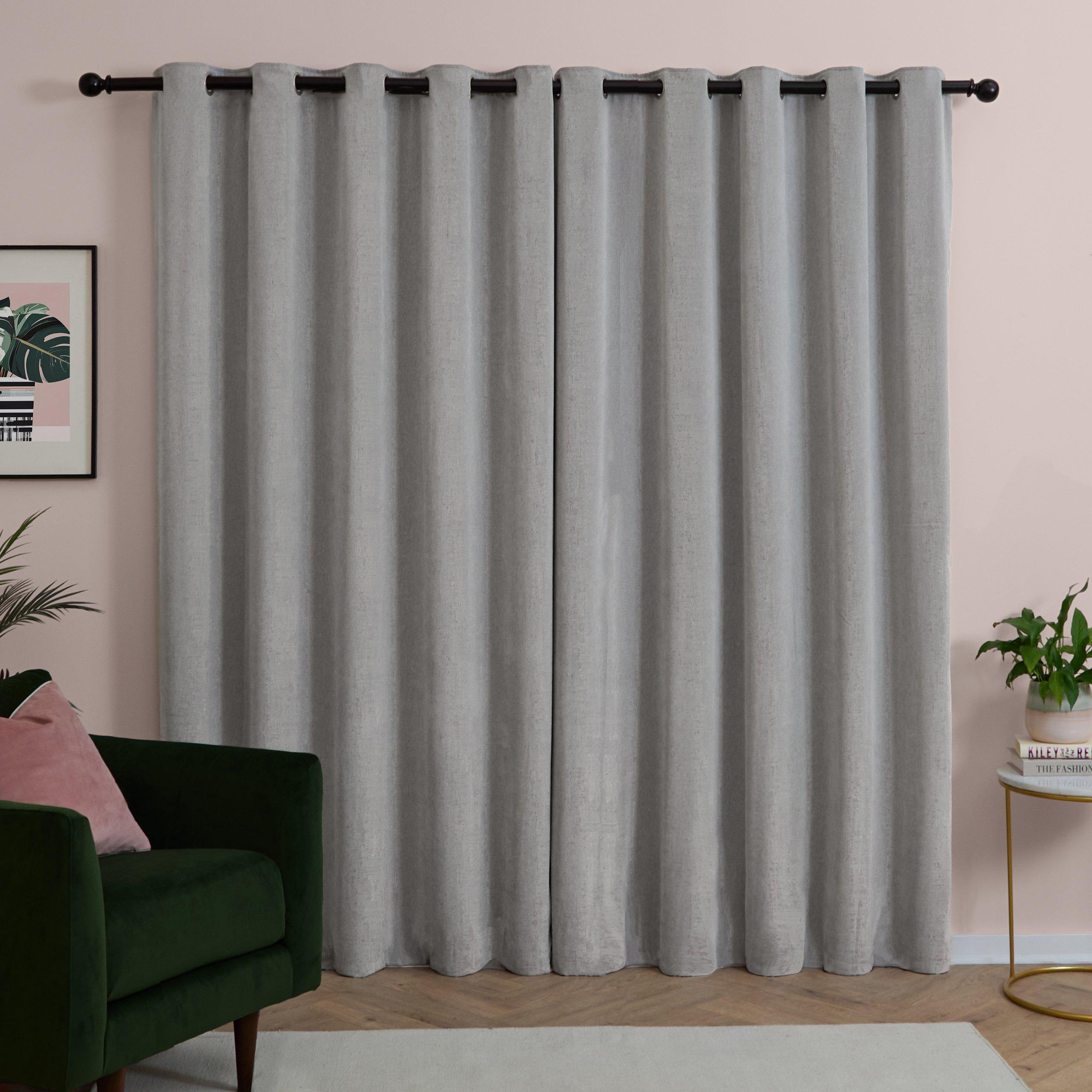 Silver - Furn - Soft Chenille Blackout Eyelet Curtains - 4
