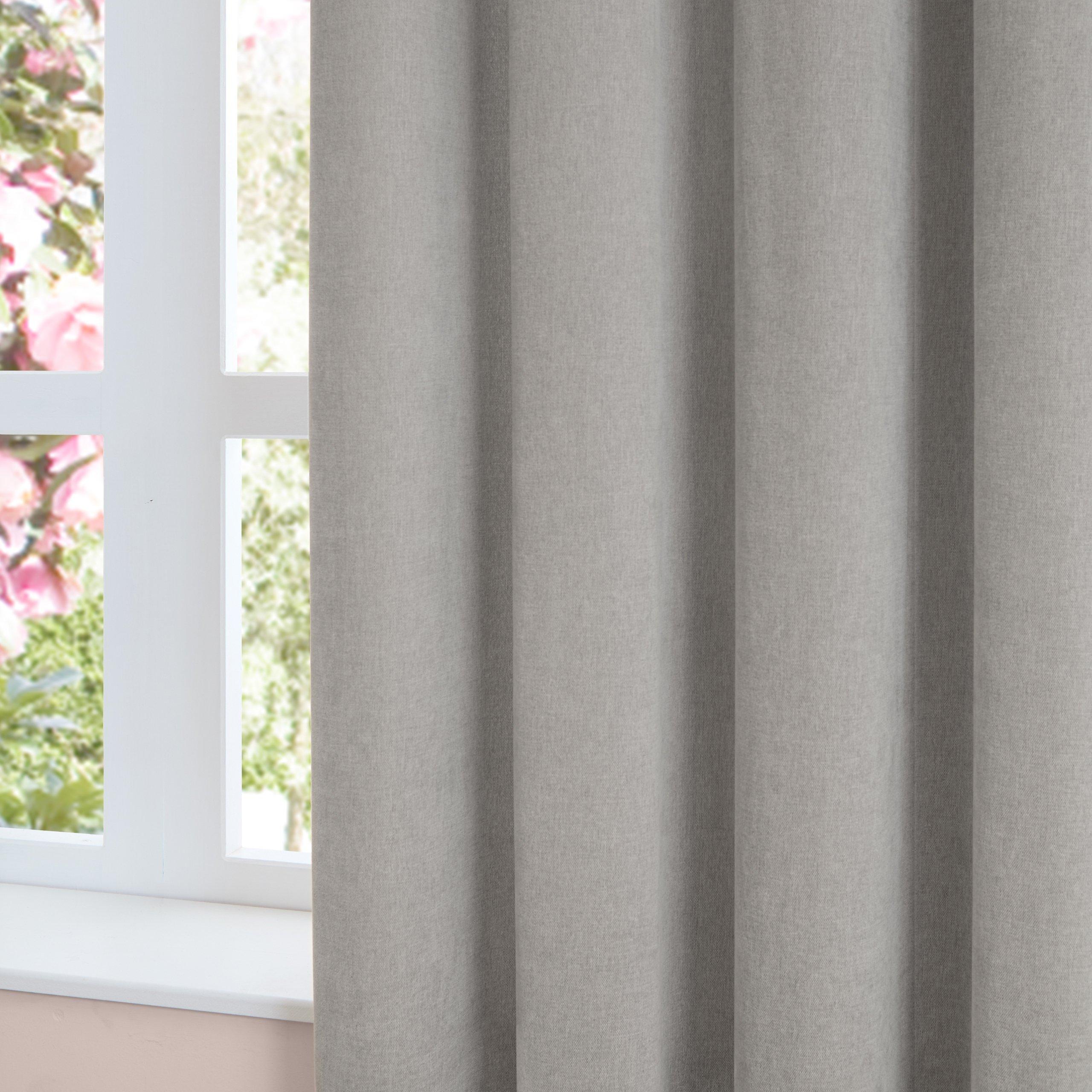 Silver - Furn - Soft Chenille Blackout Eyelet Curtains - 5