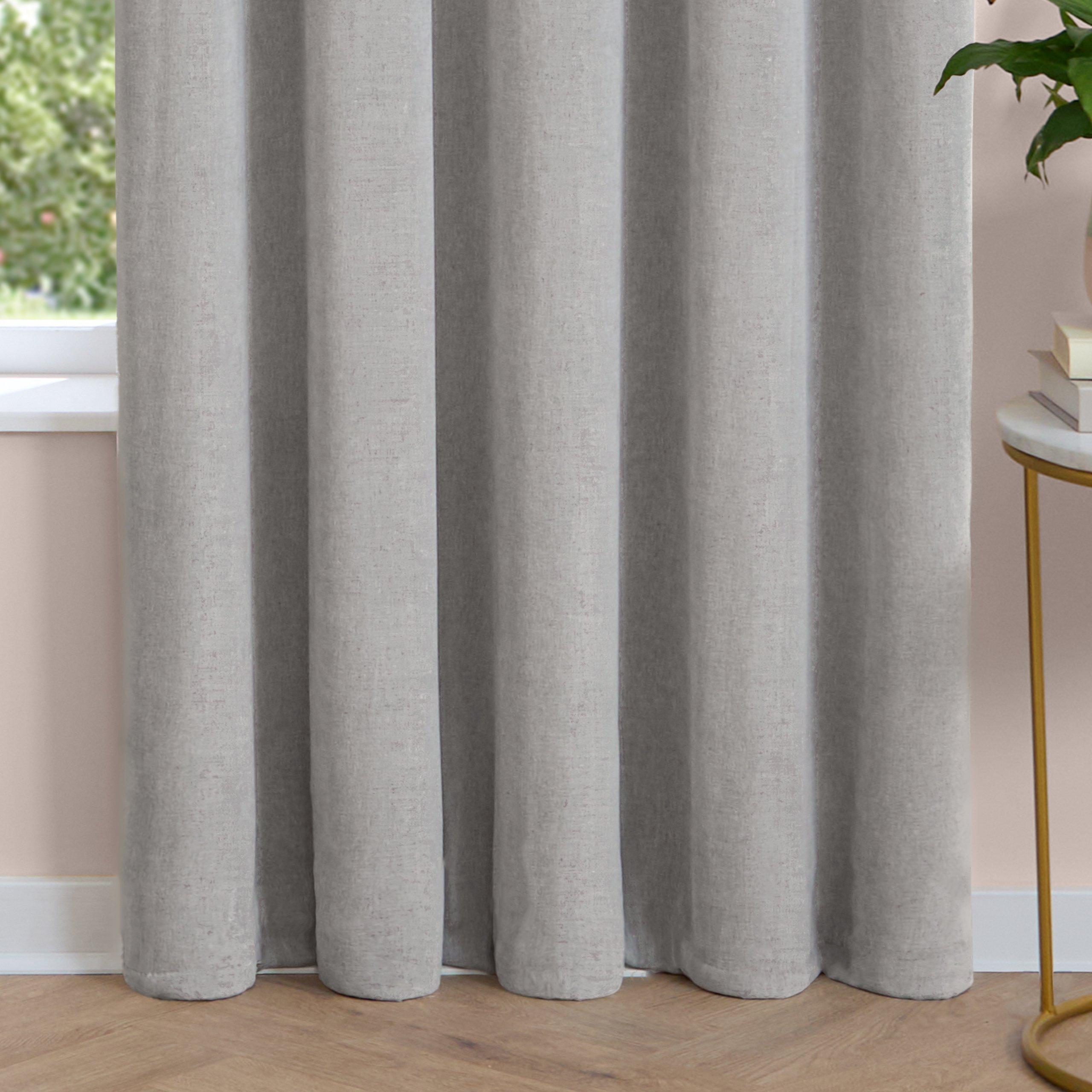 Silver - Furn - Soft Chenille Blackout Eyelet Curtains - 7