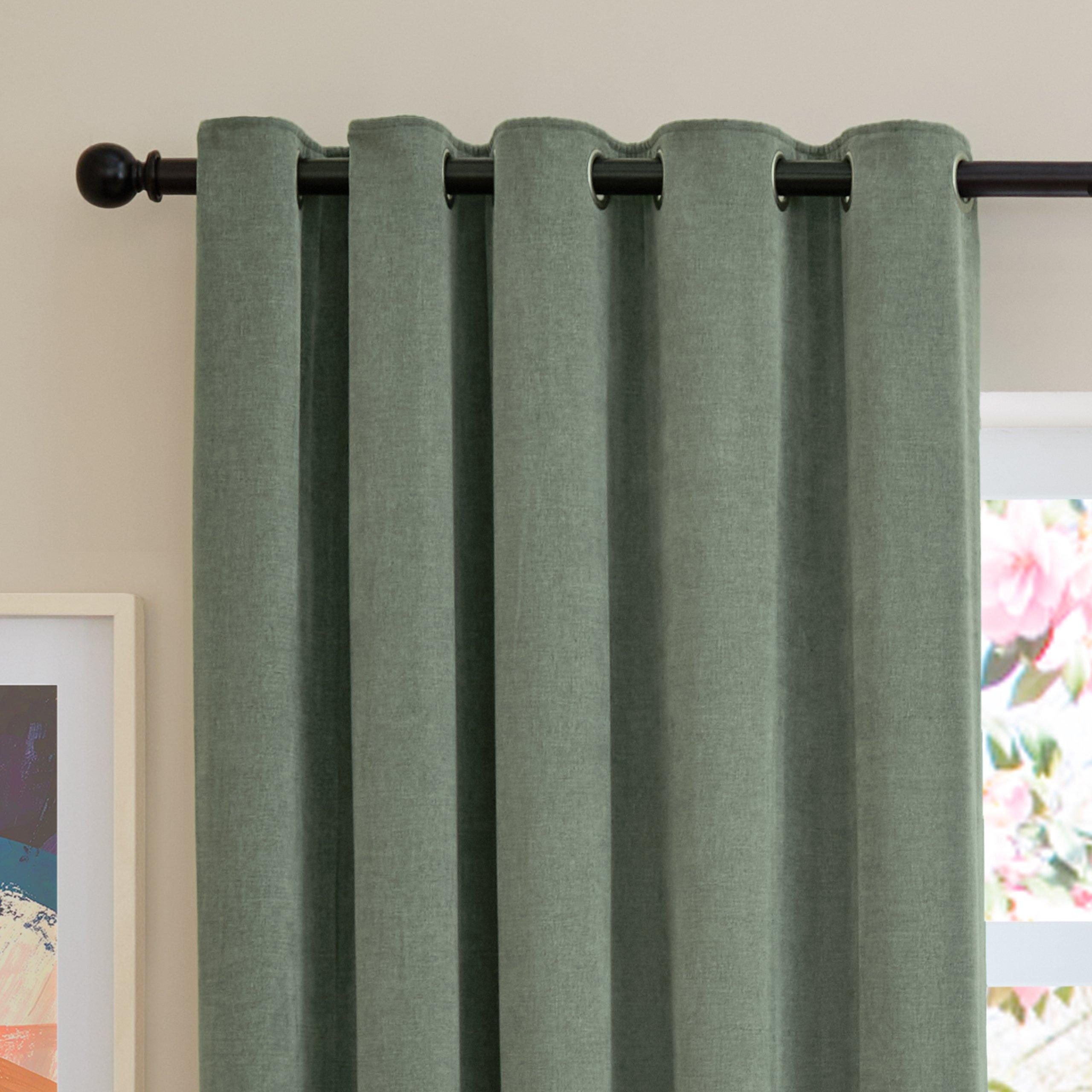 Green - Furn - Soft Chenille Blackout Eyelet Curtains - 3