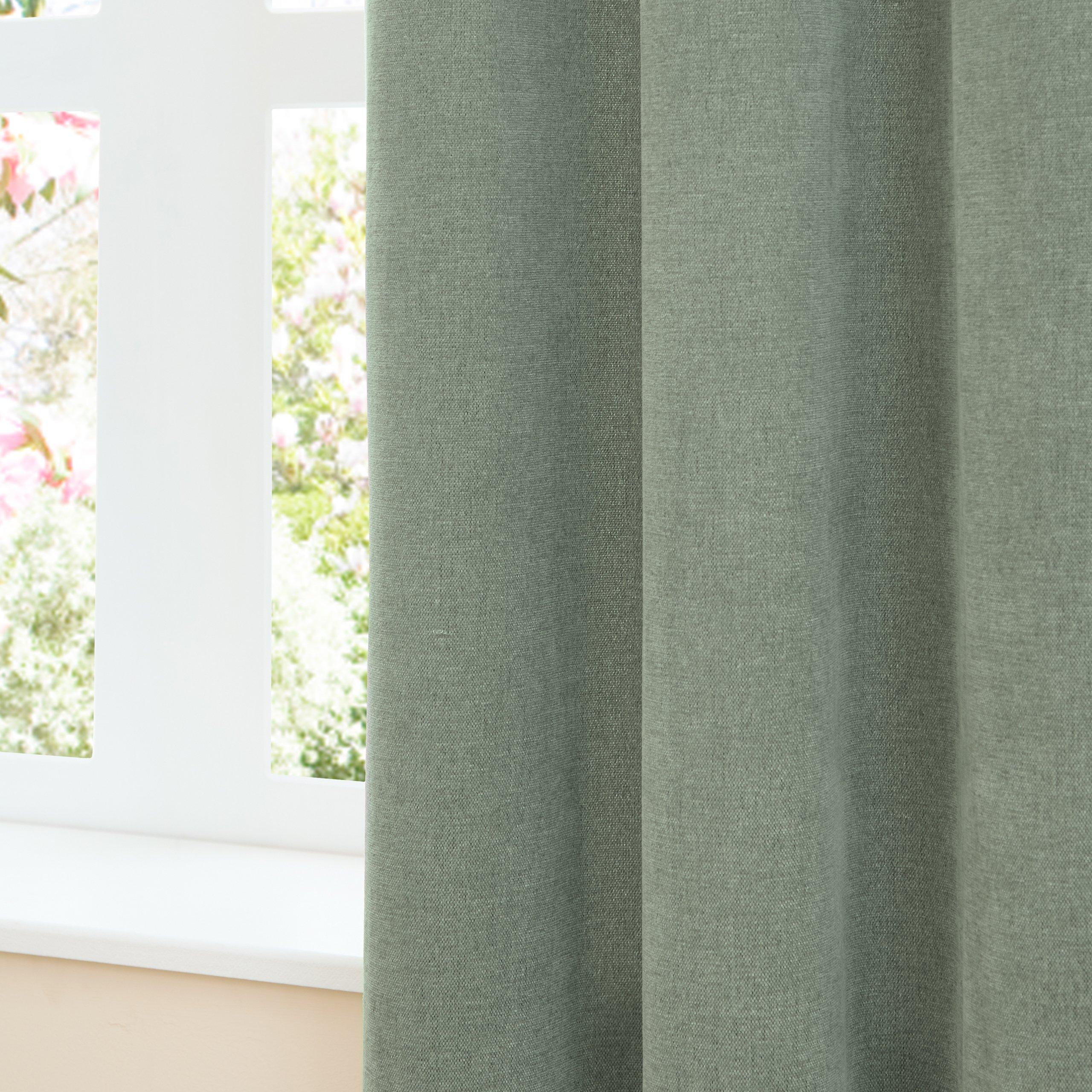 Green - Furn - Soft Chenille Blackout Eyelet Curtains - 5