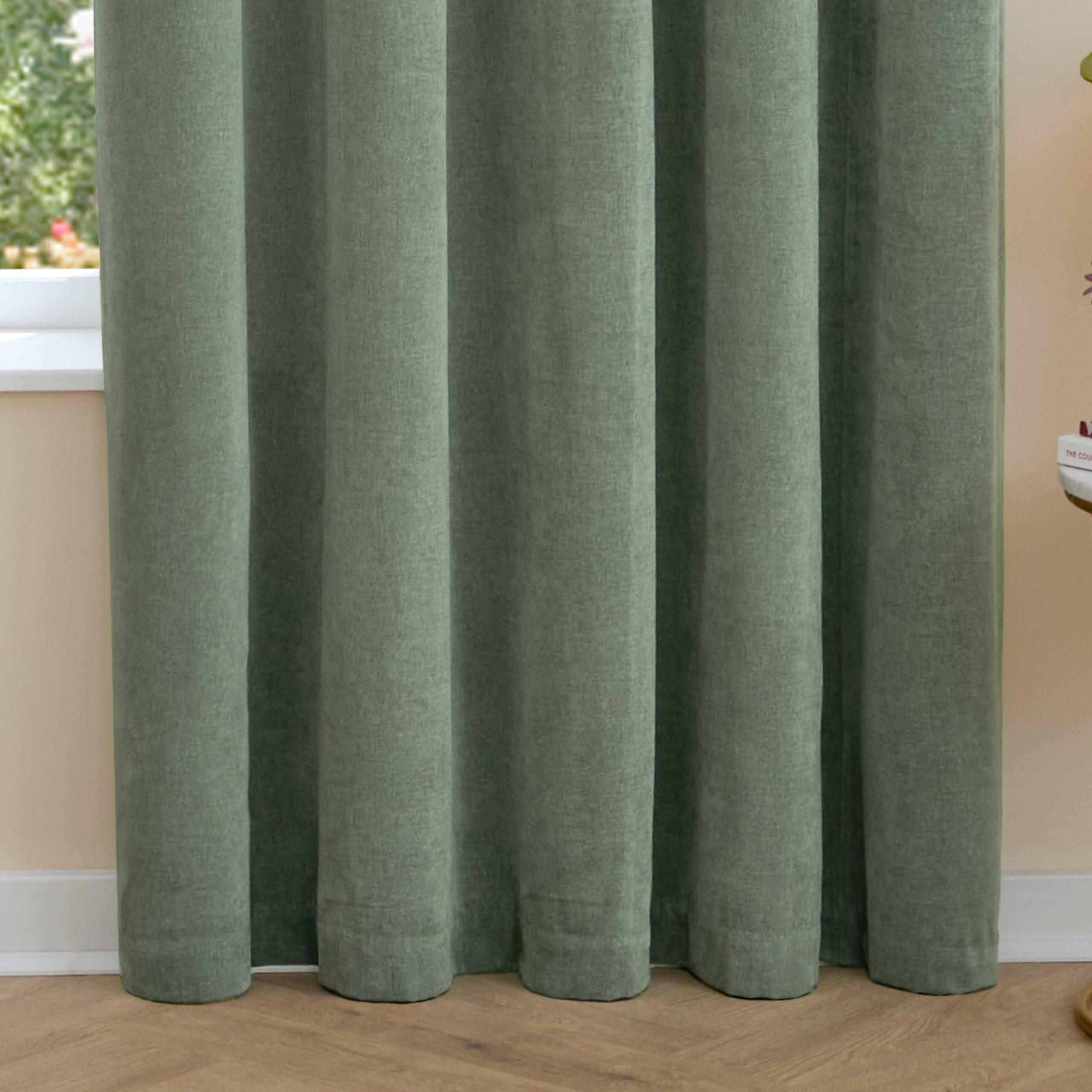 Green - Furn - Soft Chenille Blackout Eyelet Curtains - 7