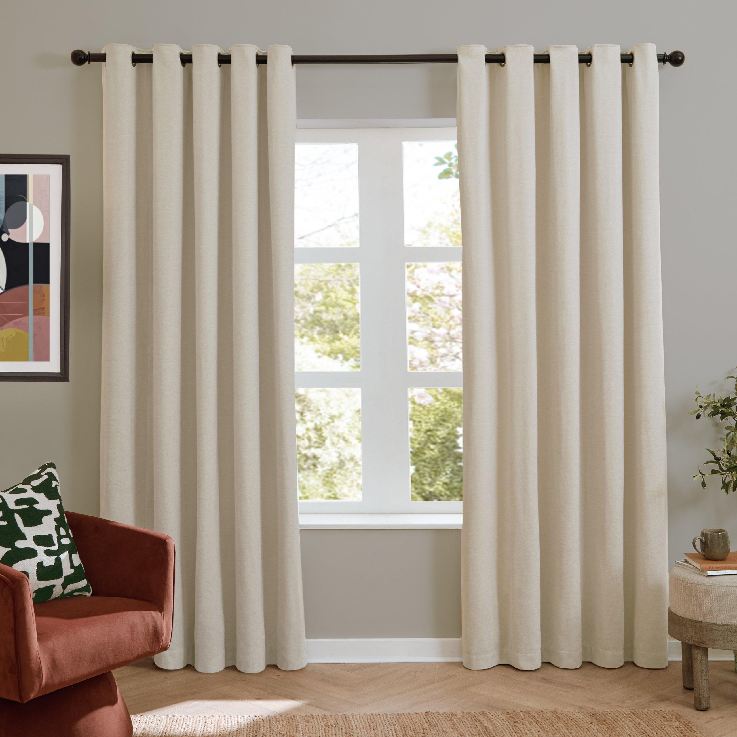 Ecru - Furn - Soft Chenille Blackout Eyelet Curtains - 1